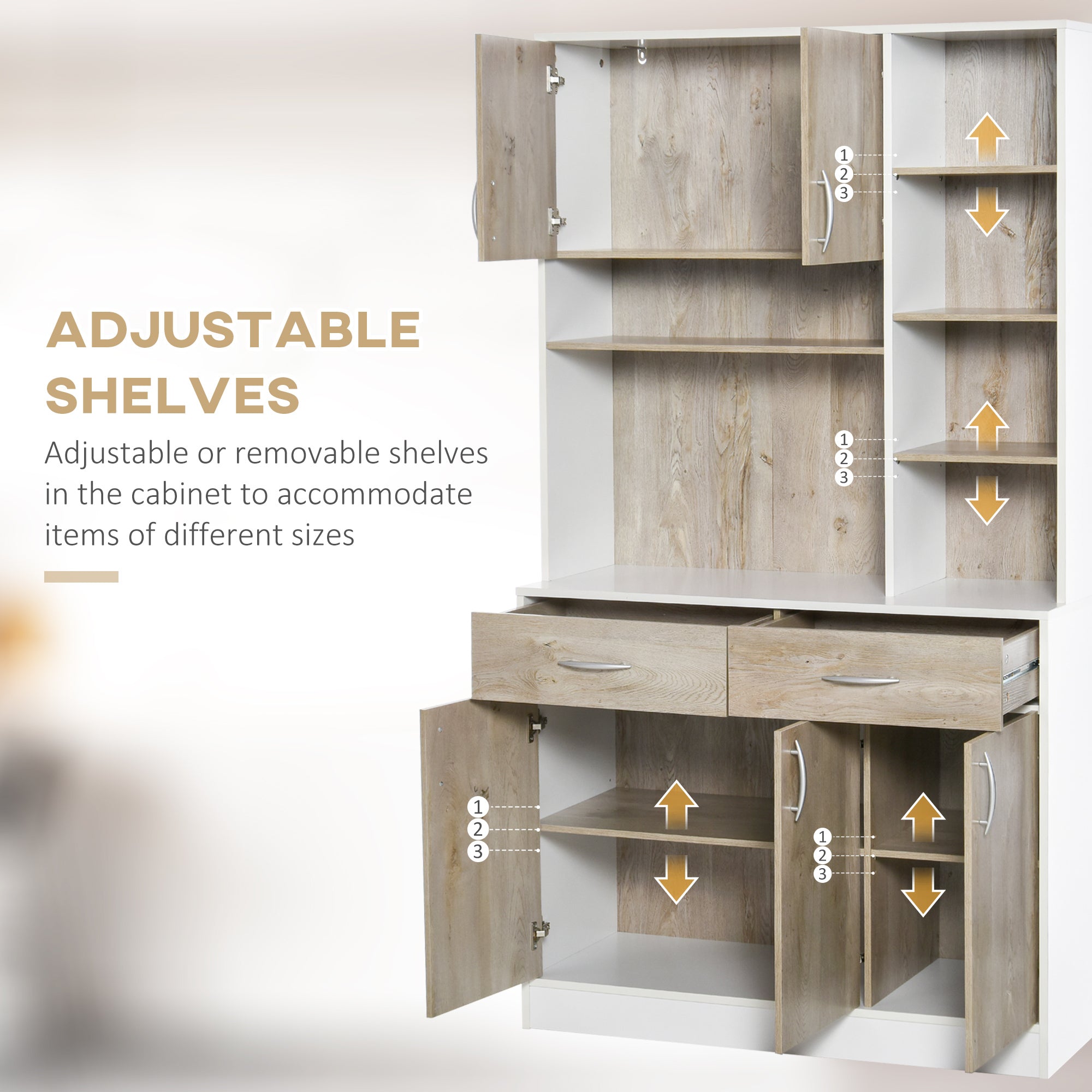 HOMCOM Kitchen Cupboard Sideboard Storage Cabinet Unit with Counter Top, Adjustable Shelves, Drawers for Dining Room, Living Room - North Peak Garden Furniture