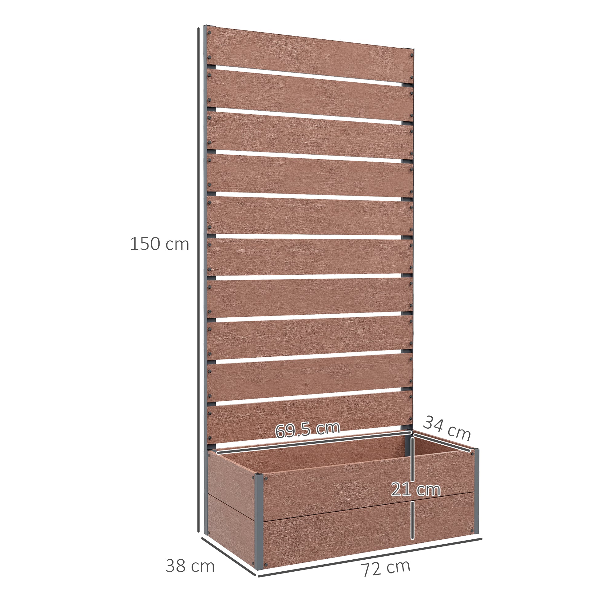 Outsunny 34 x 69.5cm Garden Planter Box, with Back Trellis - Brown - North Peak Garden Furniture