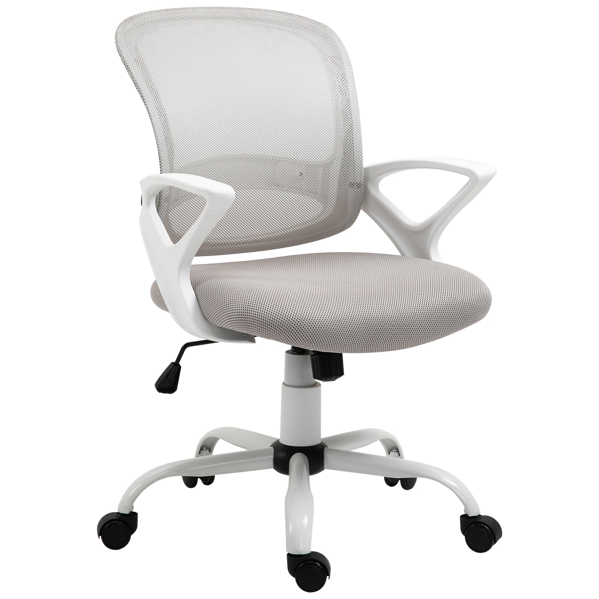 Vinsetto Office Chair Mesh Swivel Desk Chair with Lumbar Back Support Adjustable Height Armrests Grey - North Peak Garden Furniture