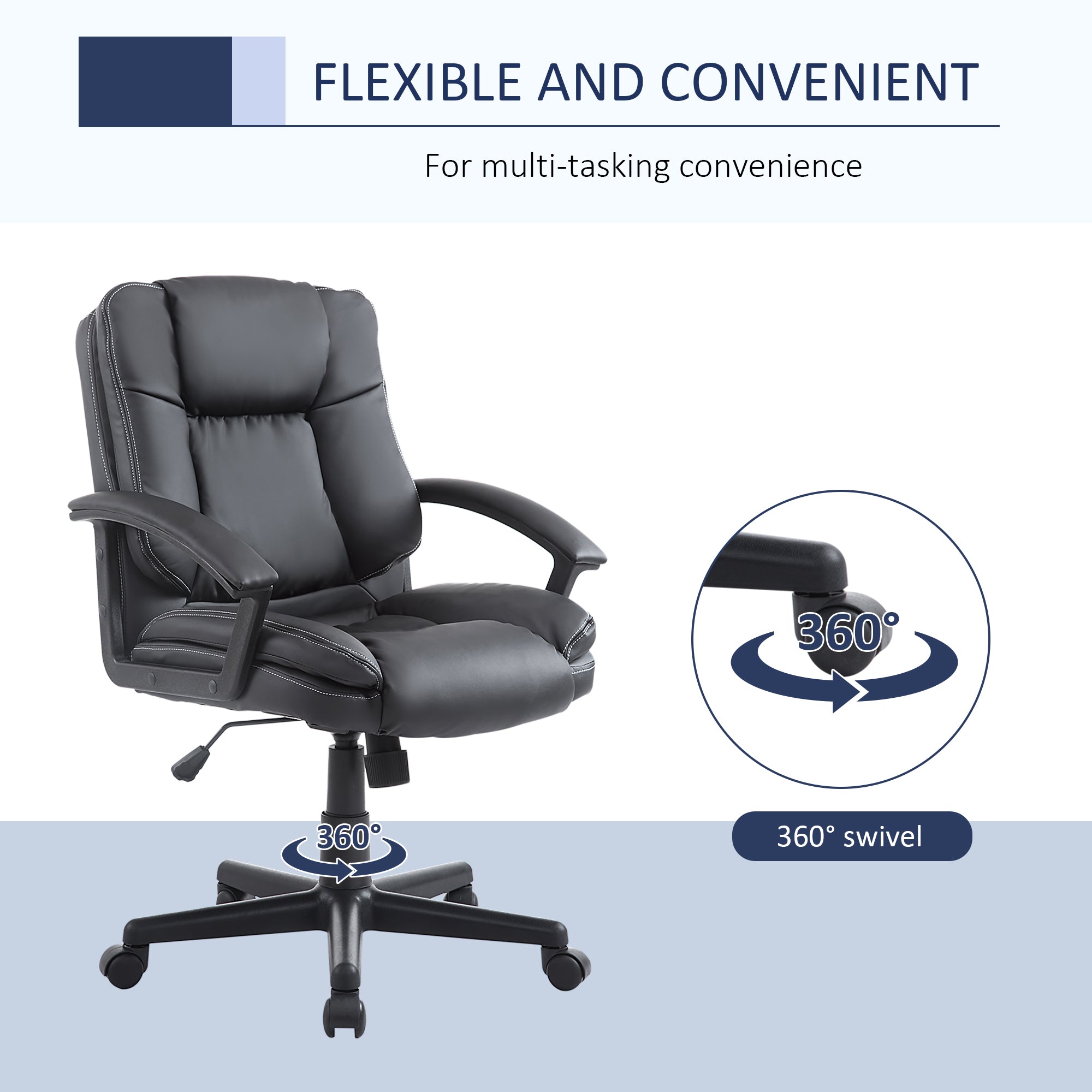 HOMCOM Office Chair, Faux Leather Computer Desk Chair, Mid Back Executive Chair with Adjustable Height and Swivel Rolling Wheels for Home Study, Black - North Peak Garden Furniture