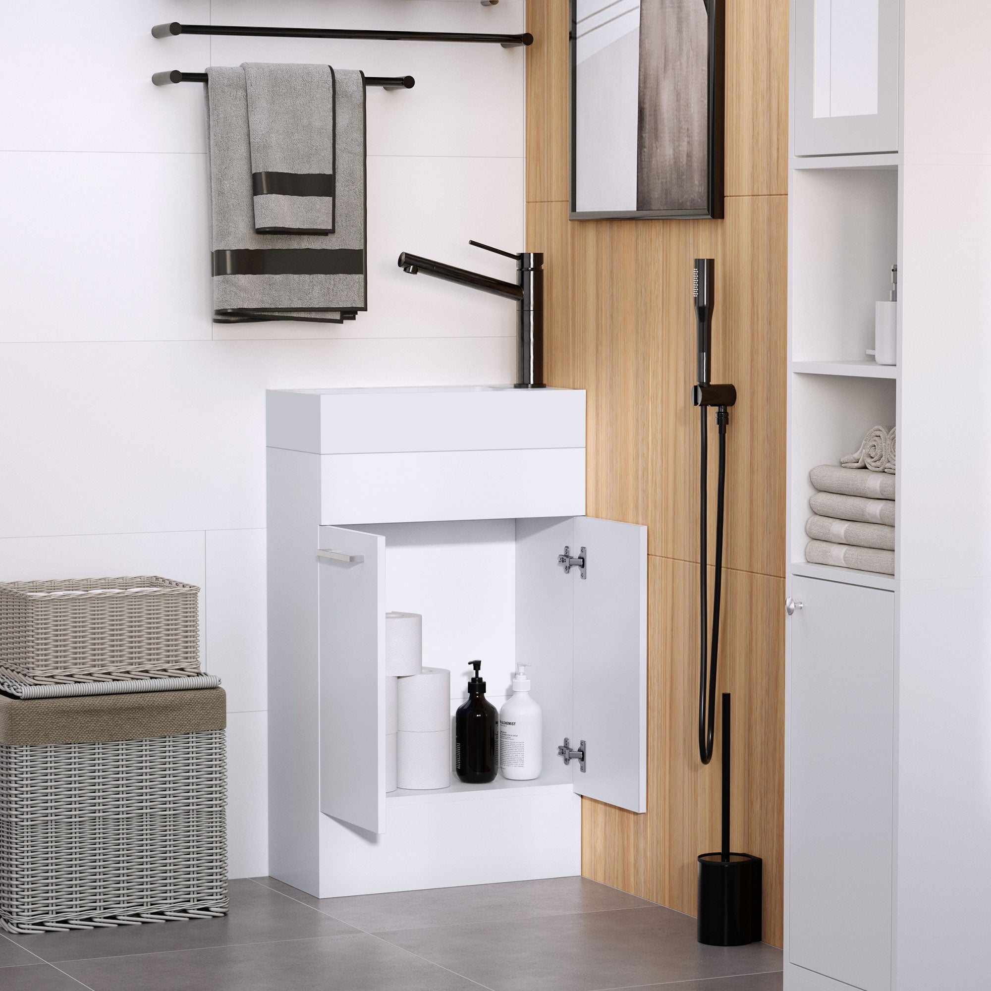 kleankin Under Sink Bathroom Vanity Unit Ceramic Basin Sink Cloakroom Storage Cabinet Home Furniture - North Peak Garden Furniture
