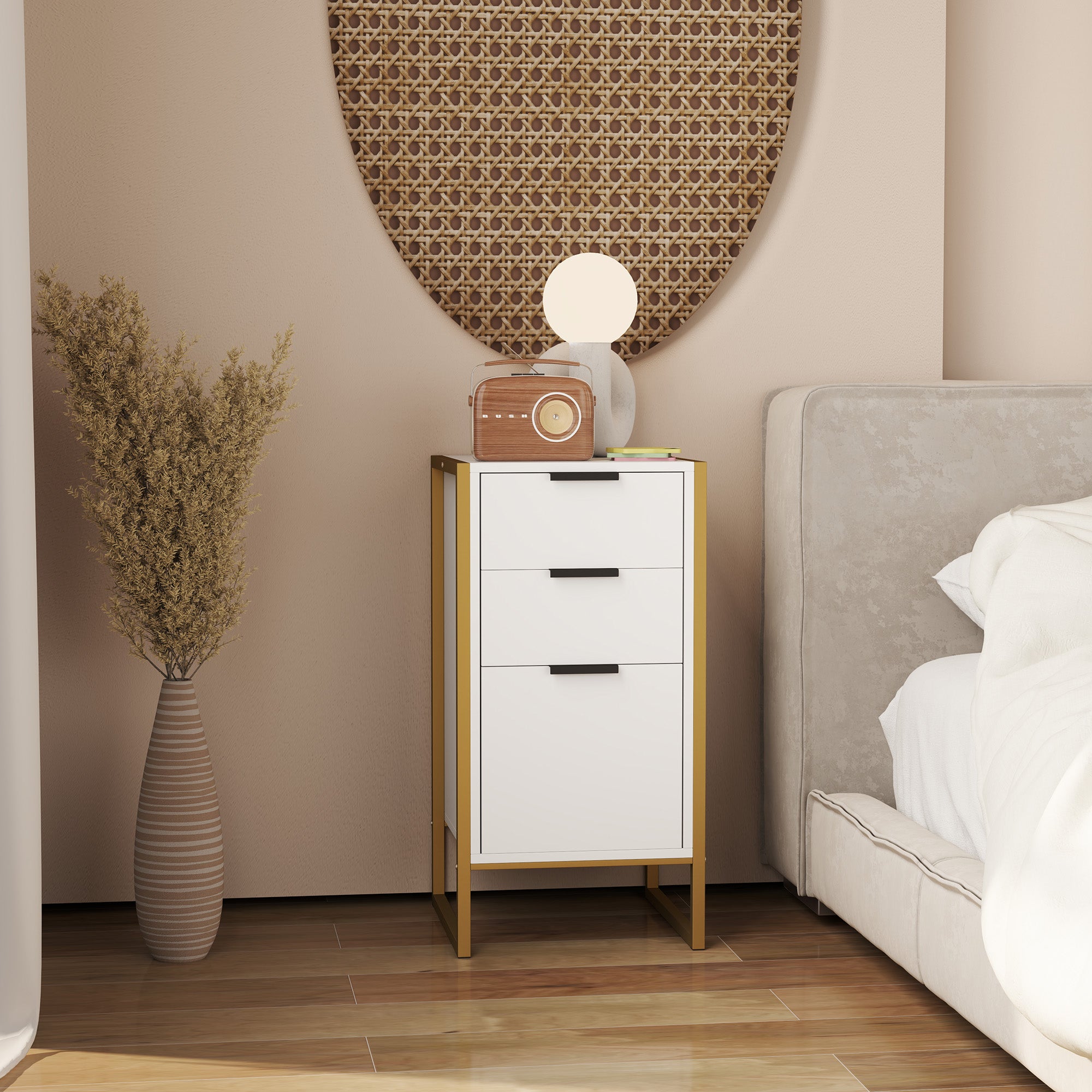 HOMCOM Bedroom Chest of Drawers, Industrial 3-Drawer Dresser, Storage Drawers Unit with Metal Frame for Living Room, White - North Peak Garden Furniture