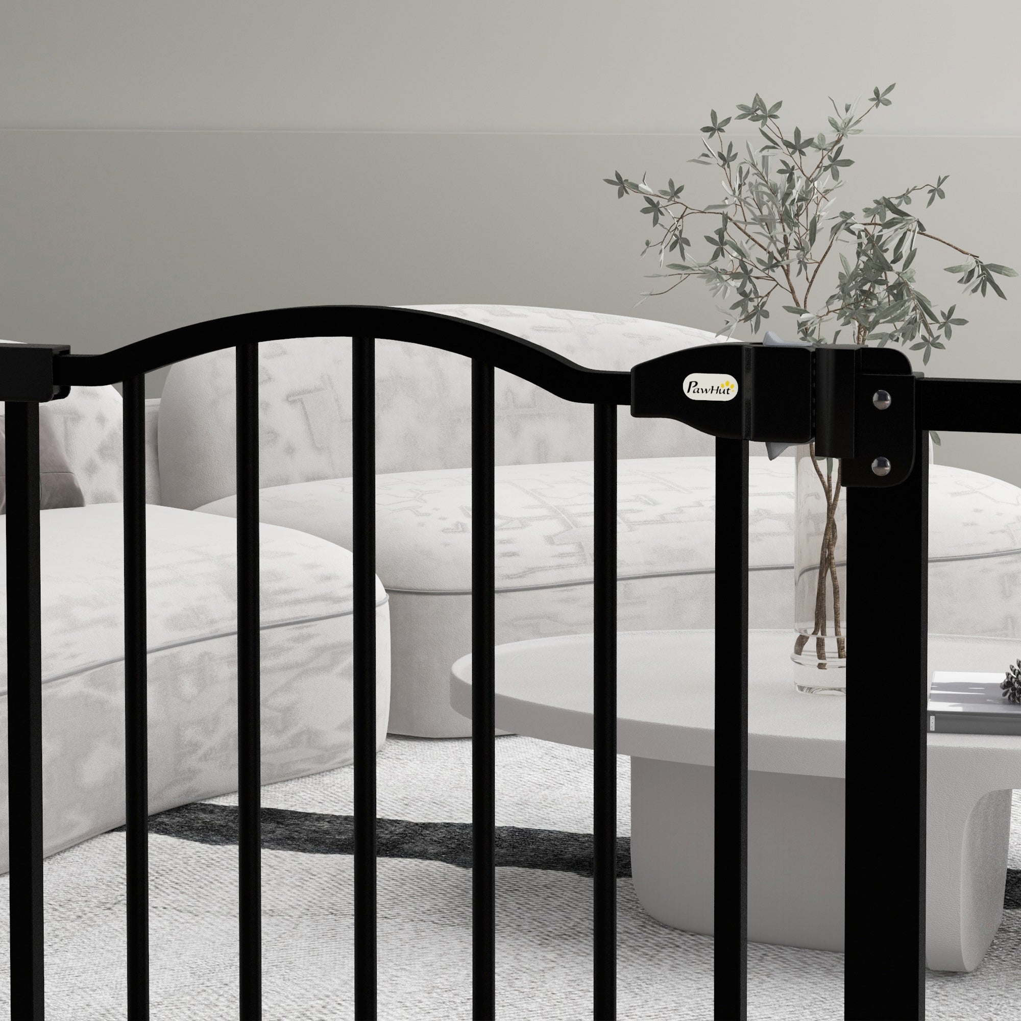 PawHut Metal 74-80cm Adjustable Pet Gate Safety Barrier w/ Auto-Close Door Black - North Peak Garden Furniture