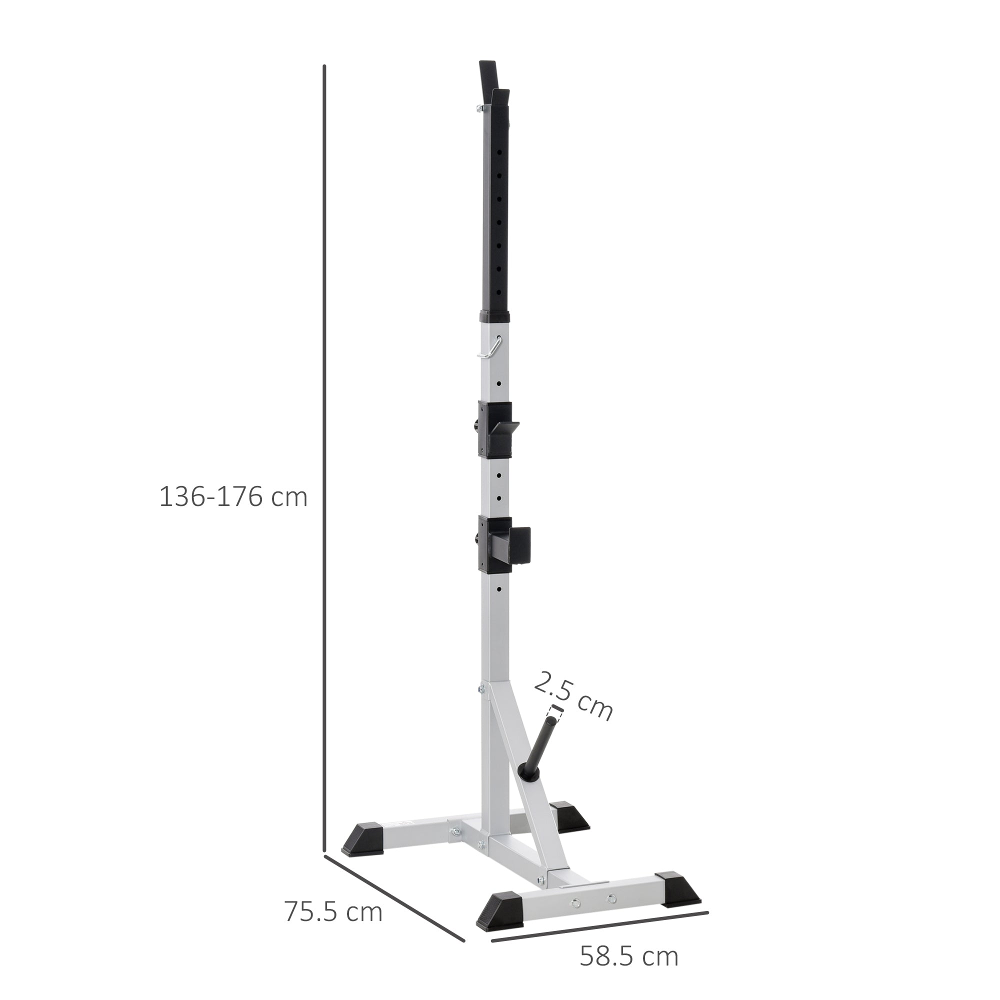 HOMCOM Weights Bar Barbell Rack Squat Stand Adjustable Portable Weight Lifting Max Load 200kg, Suitable For Home Gym Training Work Out - North Peak Garden Furniture