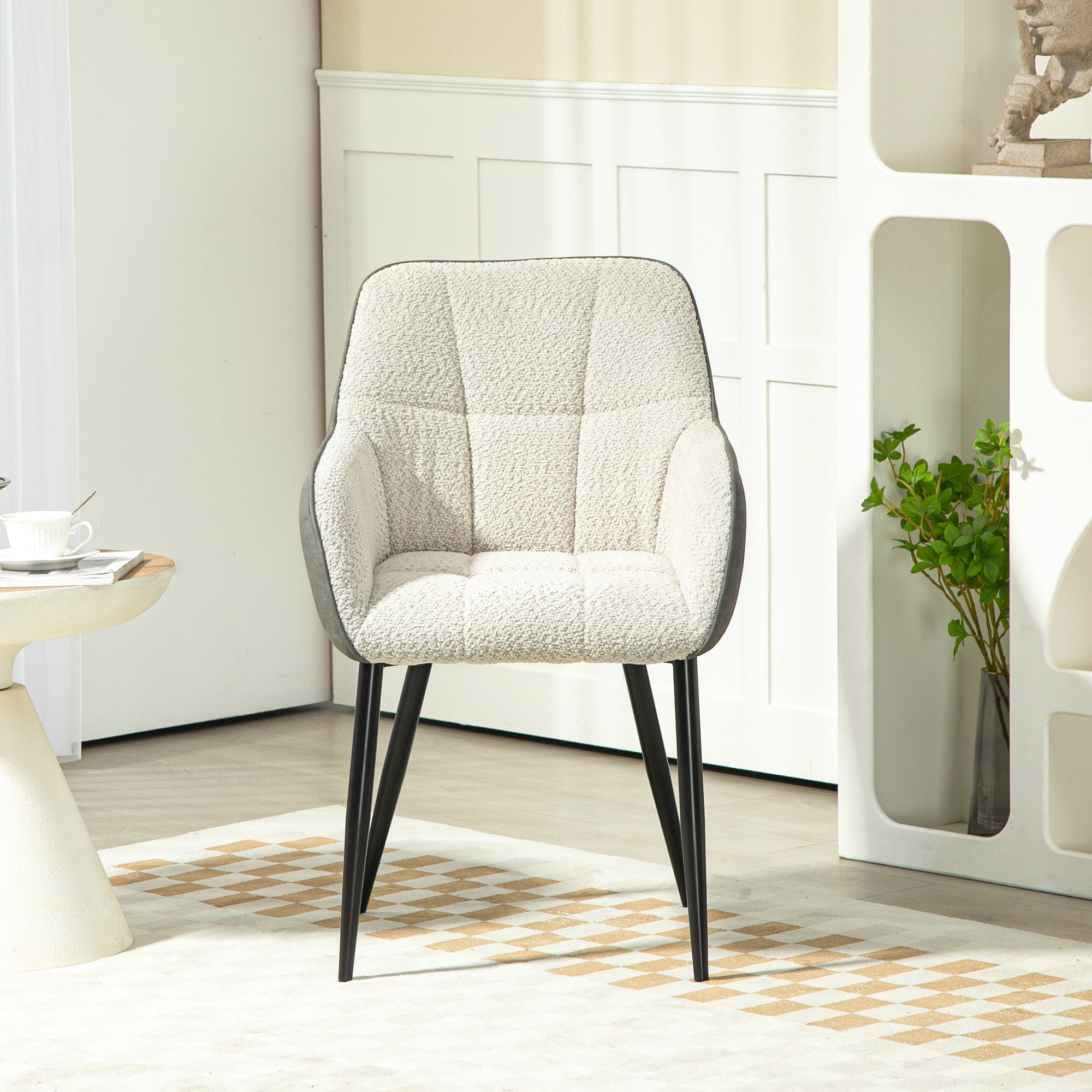 HOMCOM Accent Chair with Foot Pads, Upholstered Armchair with Chenille Fabric Front and PU Back, Occasional Chair for Living Room Bedroom, Cream White - North Peak Garden Furniture