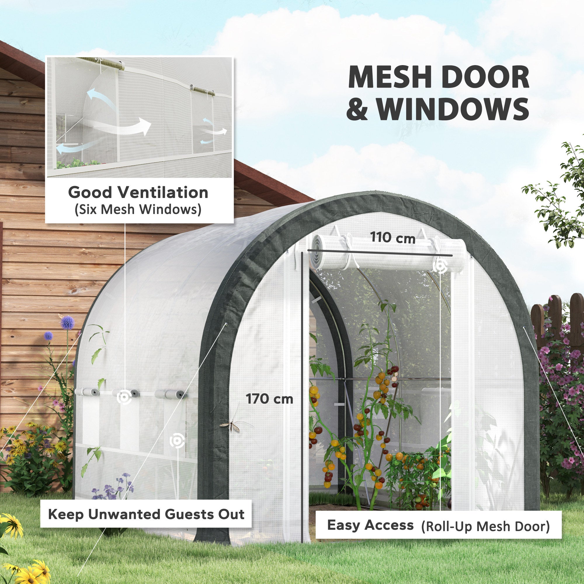 Outsunny 3 x 2(m) Walk-In Tunnel Greenhouse, with Accessories - White - North Peak Garden Furniture