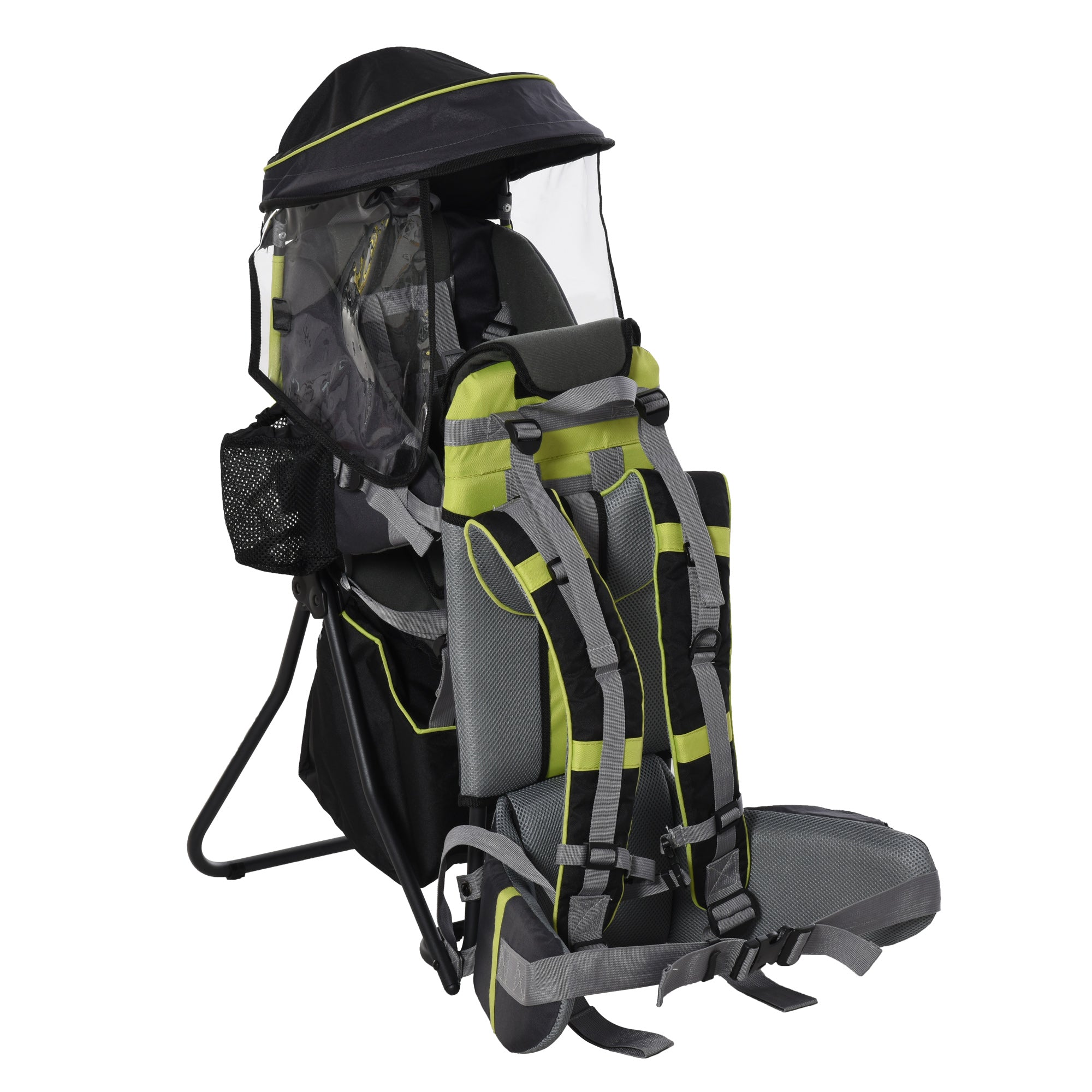 HOMCOM Baby Hiking Backpack Carrier Child Carrier with Ergonomic Hip Seat Detachable Rain Cover Adjustable Straps Stand for Toddler 6 - 36 Months Black - North Peak Garden Furniture