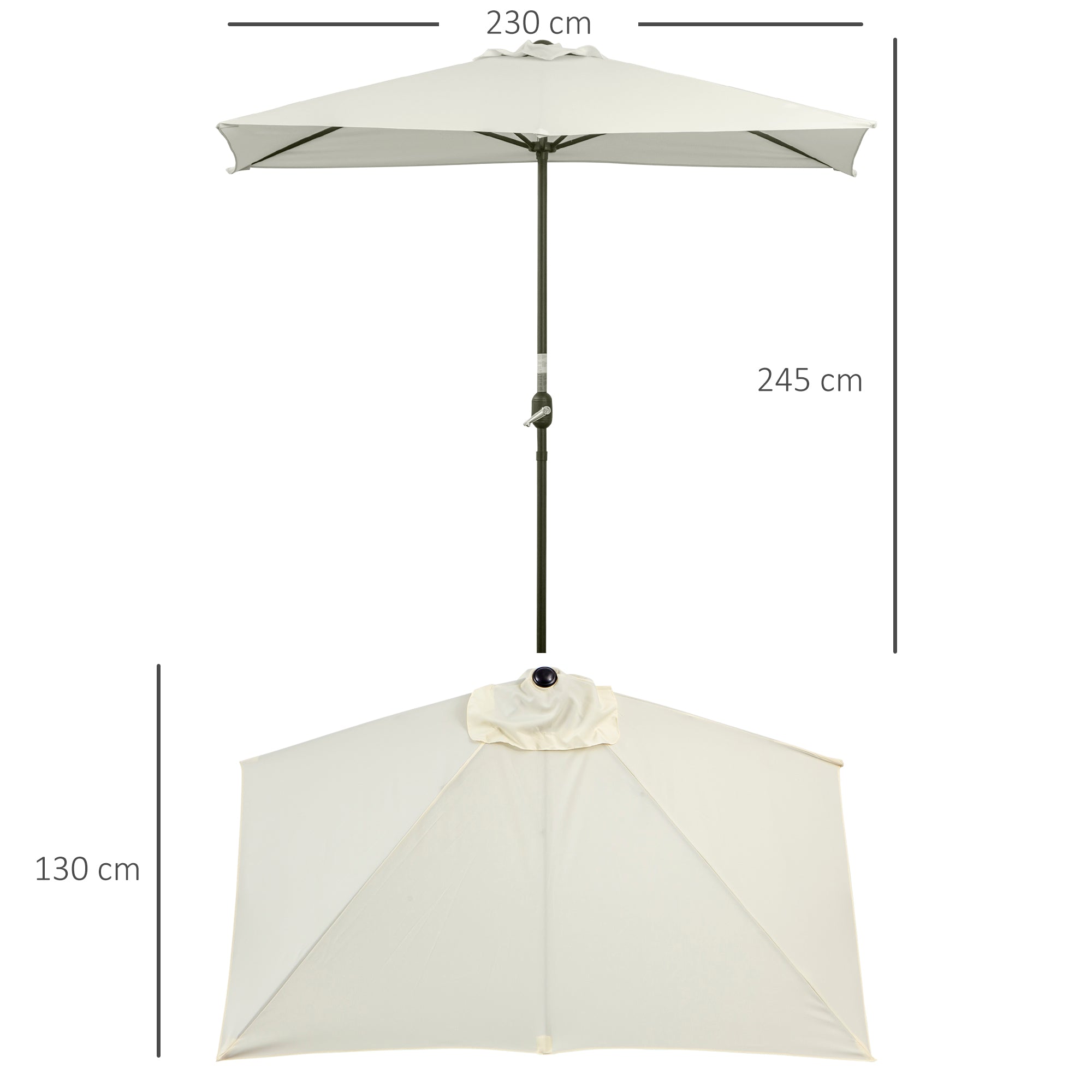 Outsunny Balcony Half Parasol Semi Round Umbrella Patio Crank Handle (2.3 m, Beige)- NO BASE INCLUDED - North Peak Garden Furniture