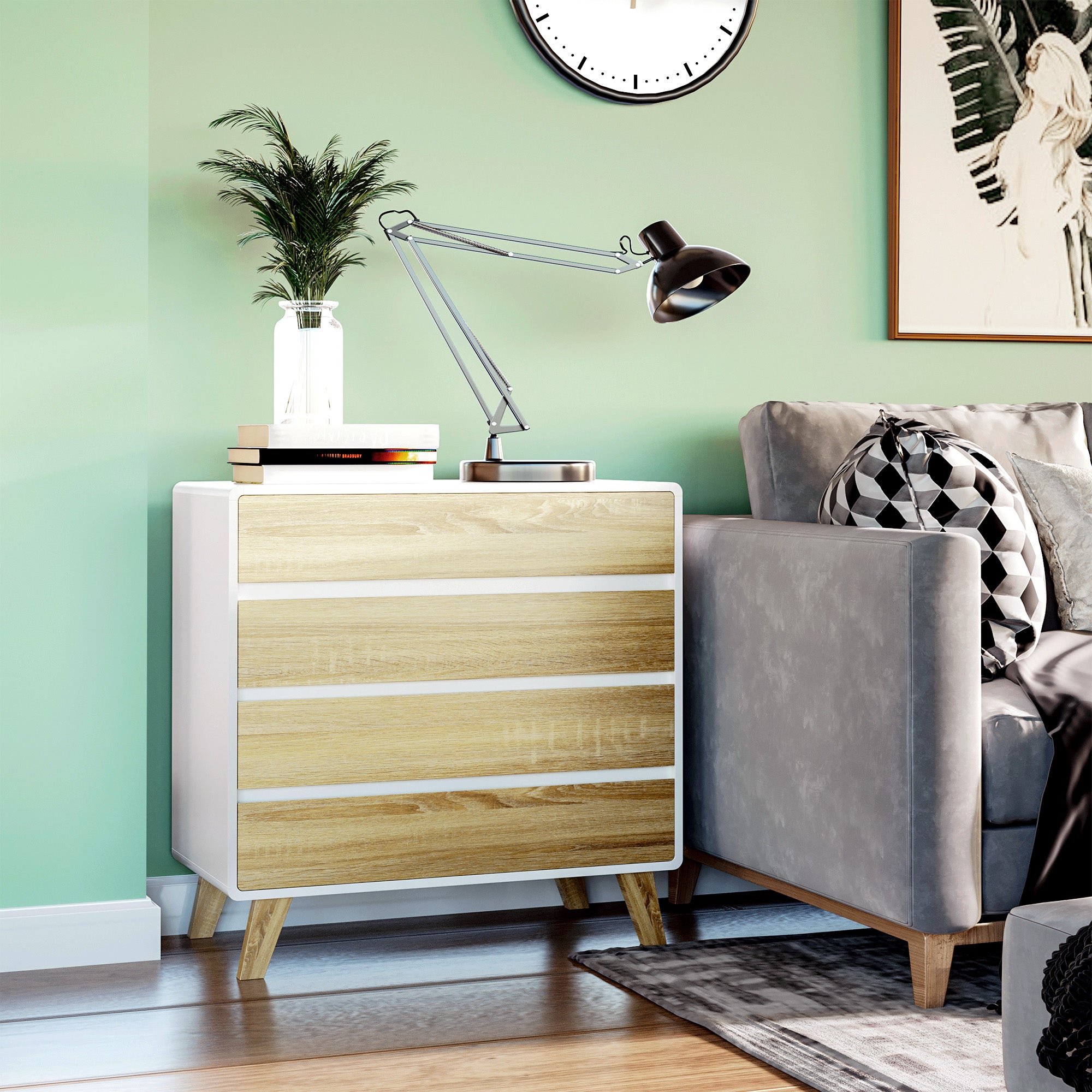 HOMCOM Chest of Four Drawers - Wood-Effect/White - North Peak Garden Furniture