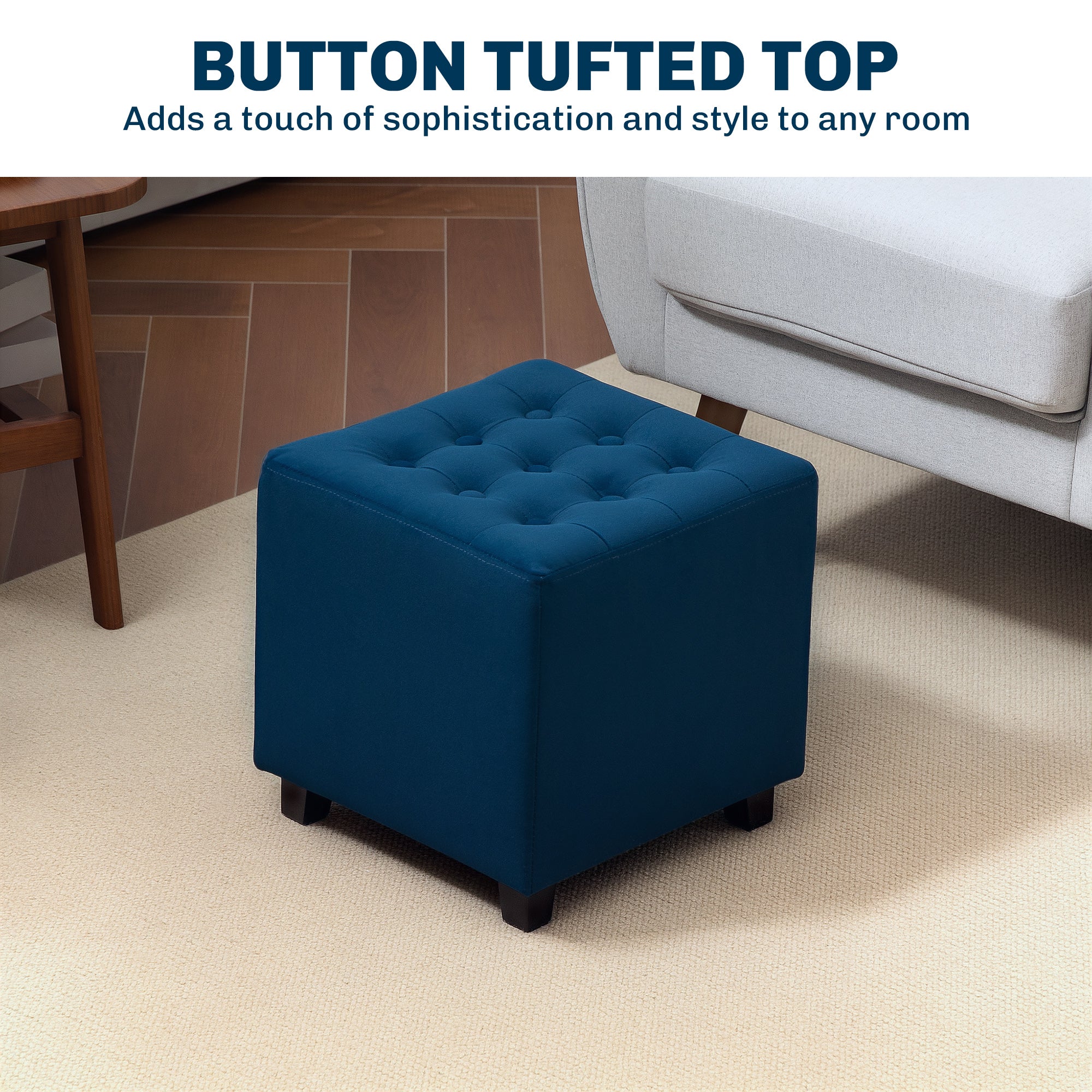 HOMCOM Velvet-Feel Square Ottoman - Blue - North Peak Garden Furniture