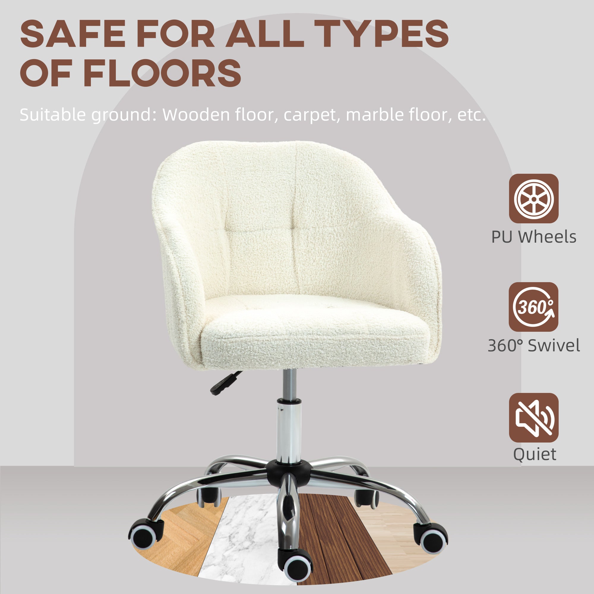 HOMCOM Teddy Fleece Swivel Office Chair - Cream - North Peak Garden Furniture