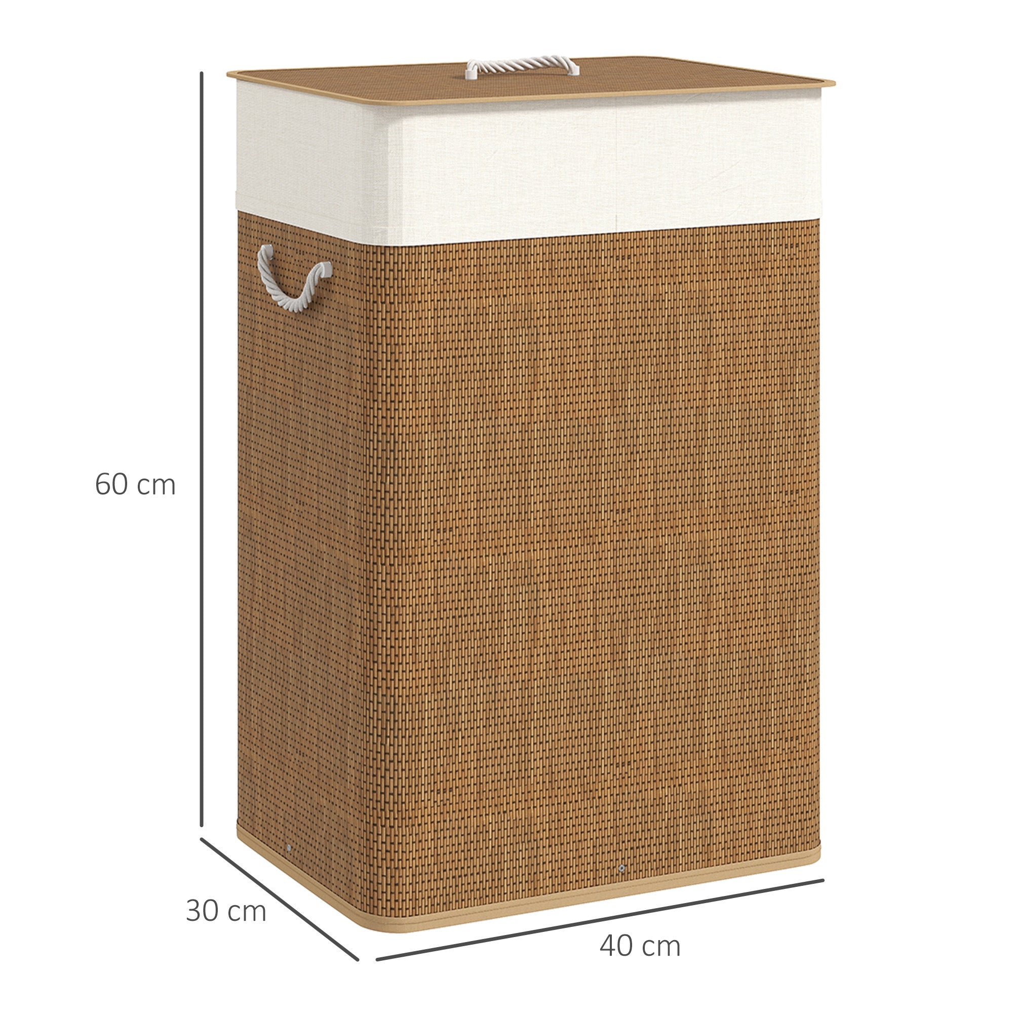 HOMCOM Bamboo Laundry Basket with Lid, 72L Laundry Hamper with Rope Handles, Washing Basket with Removable Washable Liner Bag for Bathroom, Bedroom, Brown - North Peak Garden Furniture