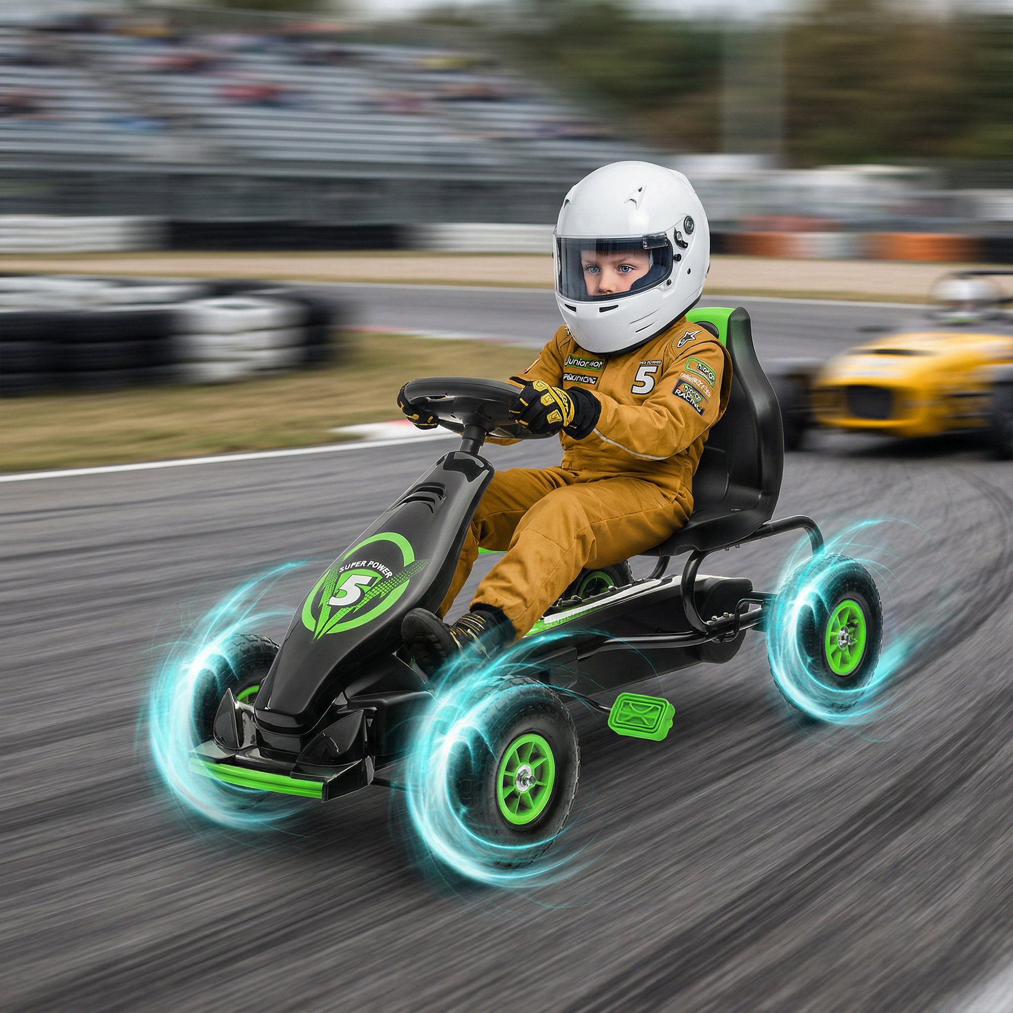 HOMCOM Kids Pedal Go Kart, with Adjustable Seat, Inflatable Tyres - Green