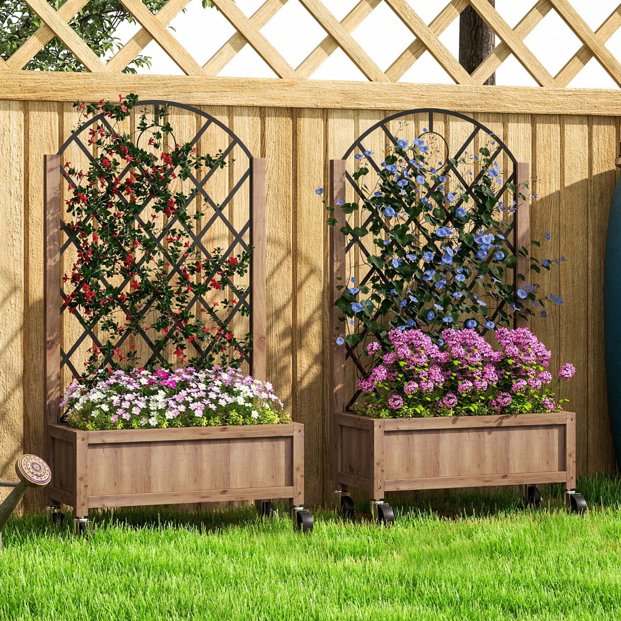 Outsunny Wooden Planter, with Metal Trellis - Brown/Black - North Peak Garden Furniture