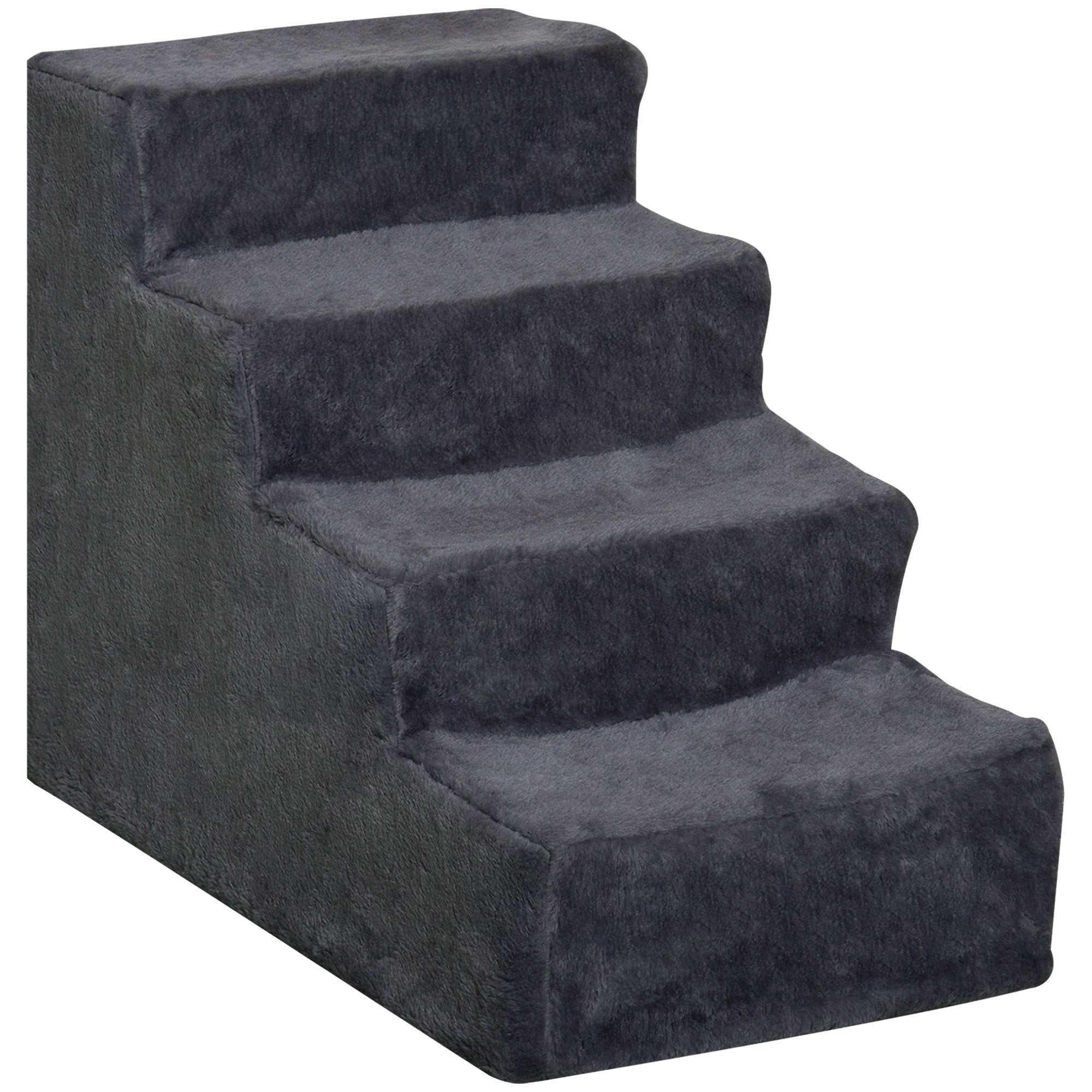 PawHut Four-Step Dog Stairs, with Washable Plush Cover, for High Bed Sofa, Dog Stairs for Small Dog and Cat - Dark Grey - North Peak Garden Furniture