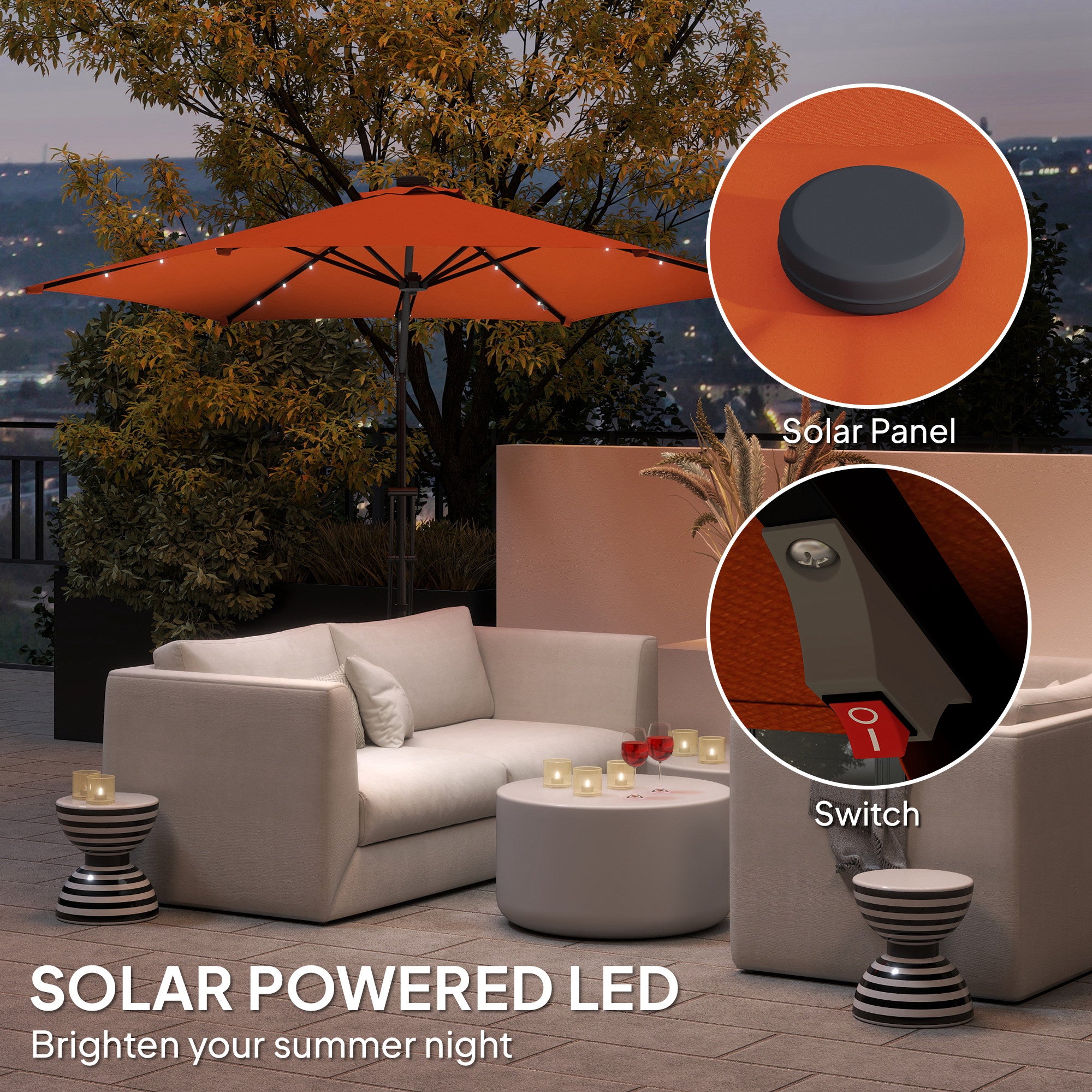 Outsunny 3(m) Garden Parasol Cantilever Umbrella with Solar LED - Orange - North Peak Garden Furniture