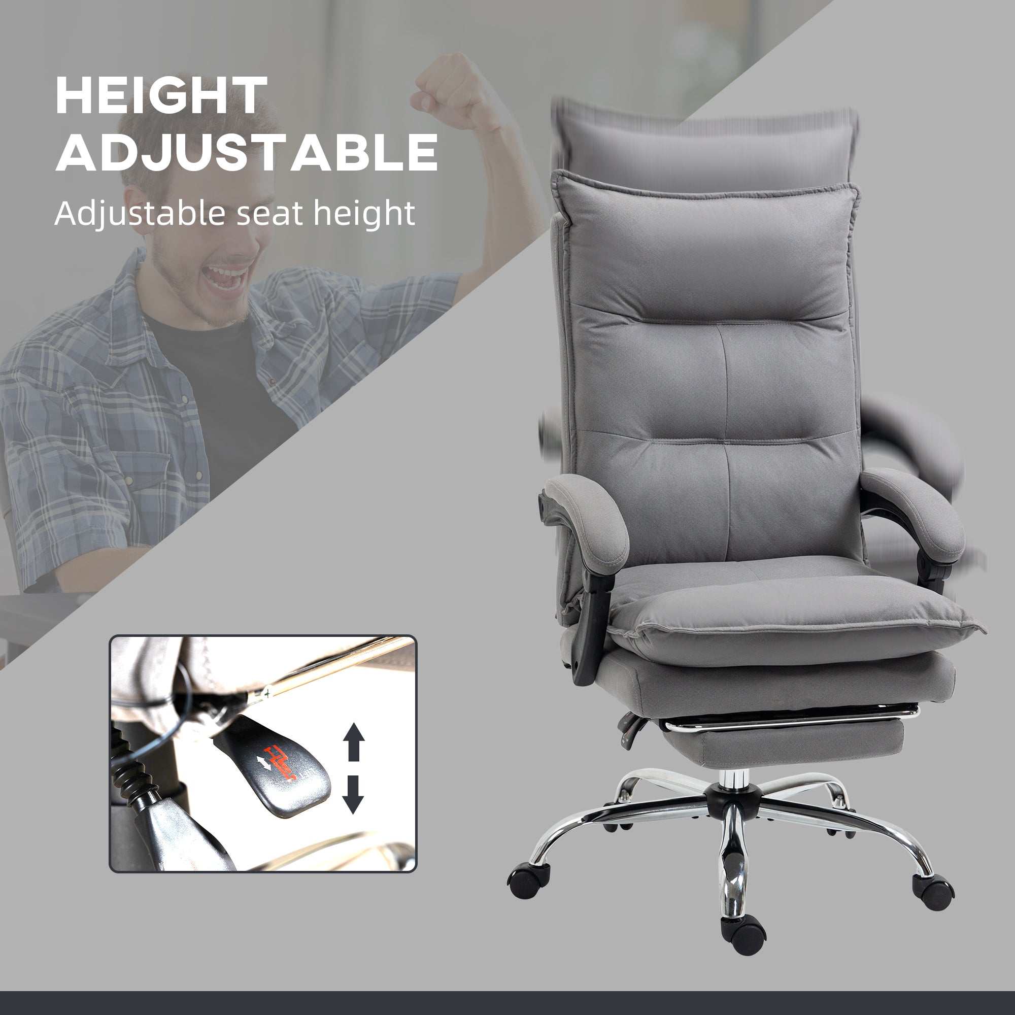 Vinsetto Massage Office Chair with Footrest, Desk Chair with 6 Point Massage and Heat, 155° Reclining Back for Home, Thick Padding, Grey - North Peak Garden Furniture