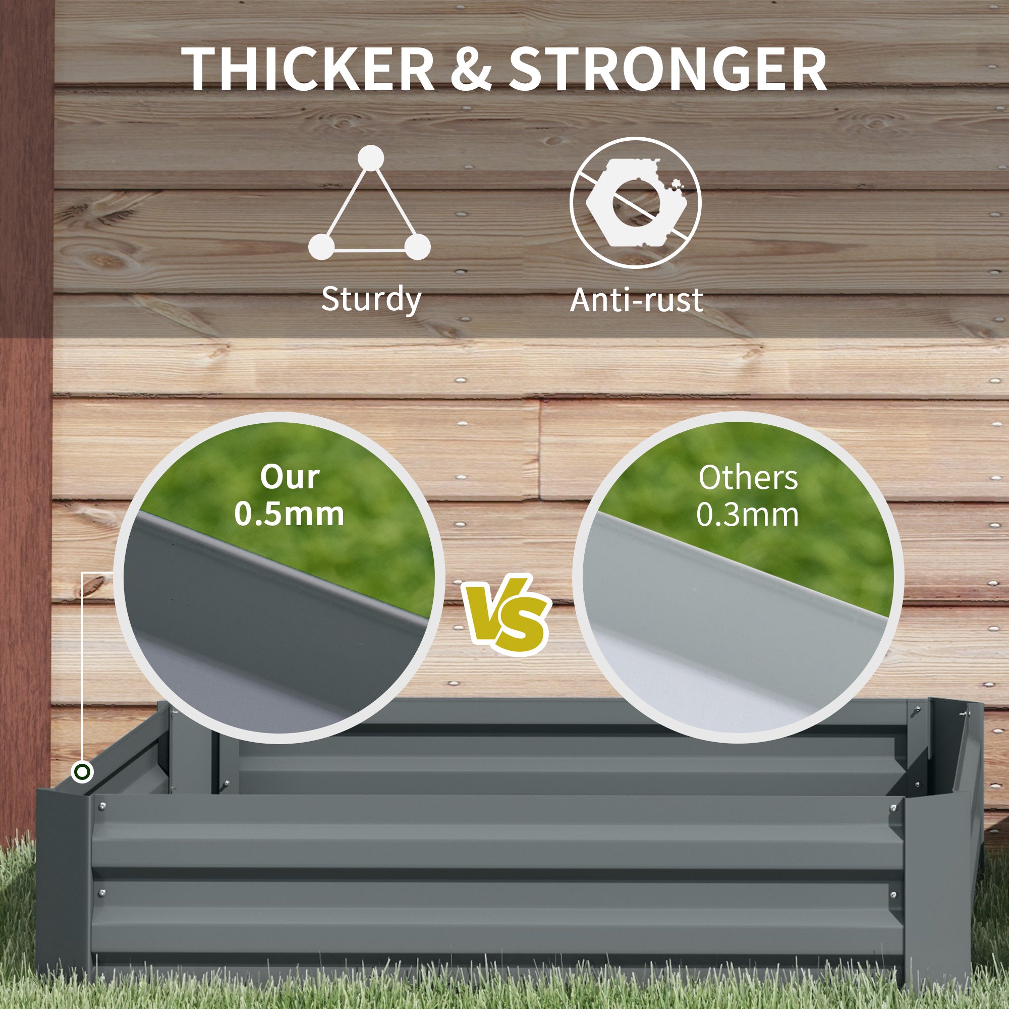 Outsunny Set of 2 291L Raised Garden Bed, Elevated Galvanised Planter Box for Flowers, Herbs, 100x100x30cm, Dark Grey - North Peak Garden Furniture