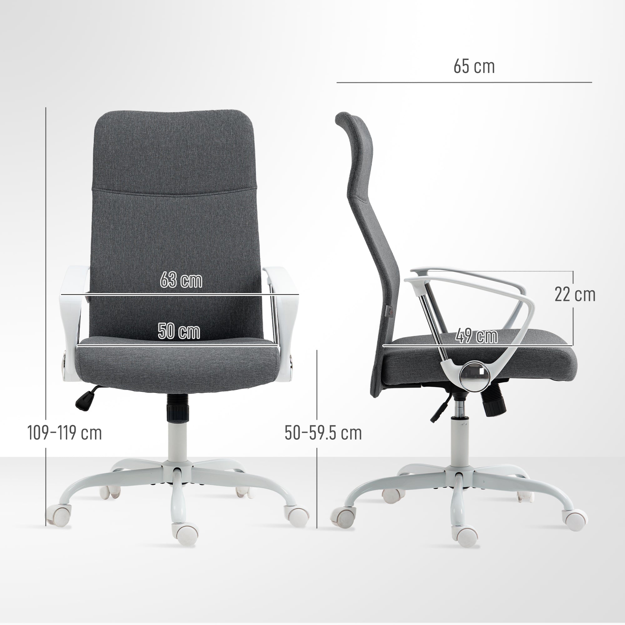 HOMCOM Fabric High Back Office Chair - Grey - North Peak Garden Furniture