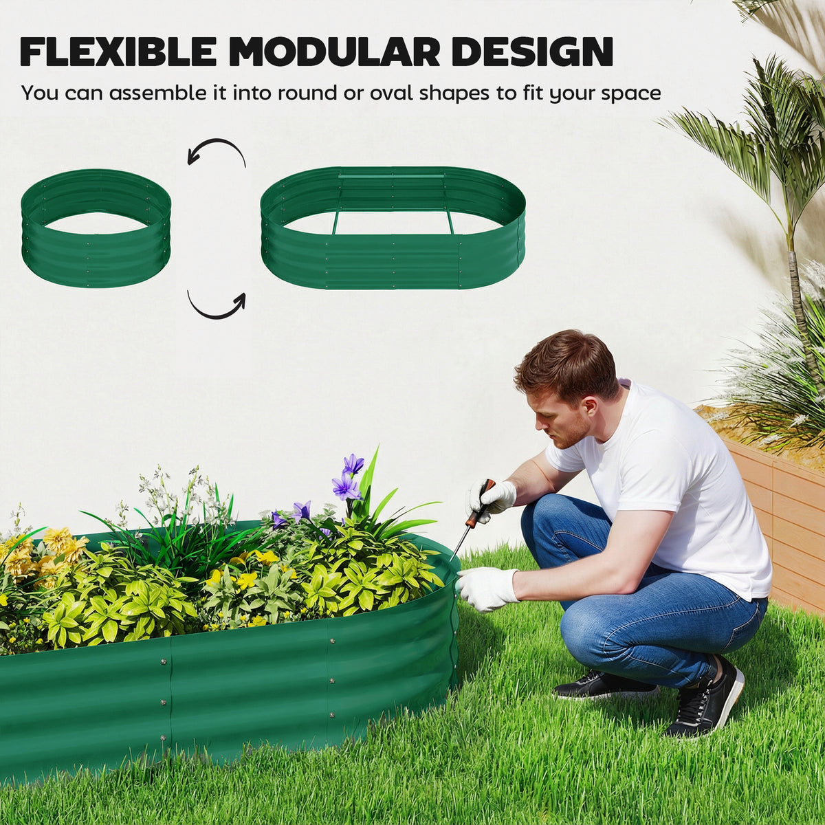 Outsunny Galvanised Raised Garden Bed with Arched Trellis, 4 x 2 x 4.6ft Metal Raised Bed for Garden with Open Bottom, Green