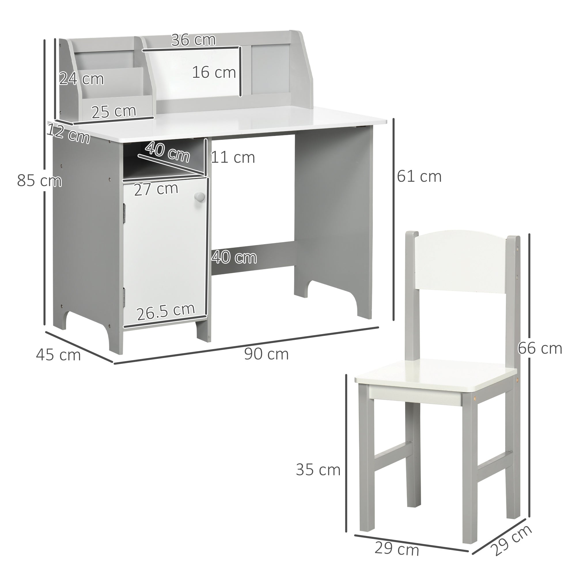 HOMCOM Kids Table and Chair Set w/ Whiteboard - Grey - North Peak Garden Furniture