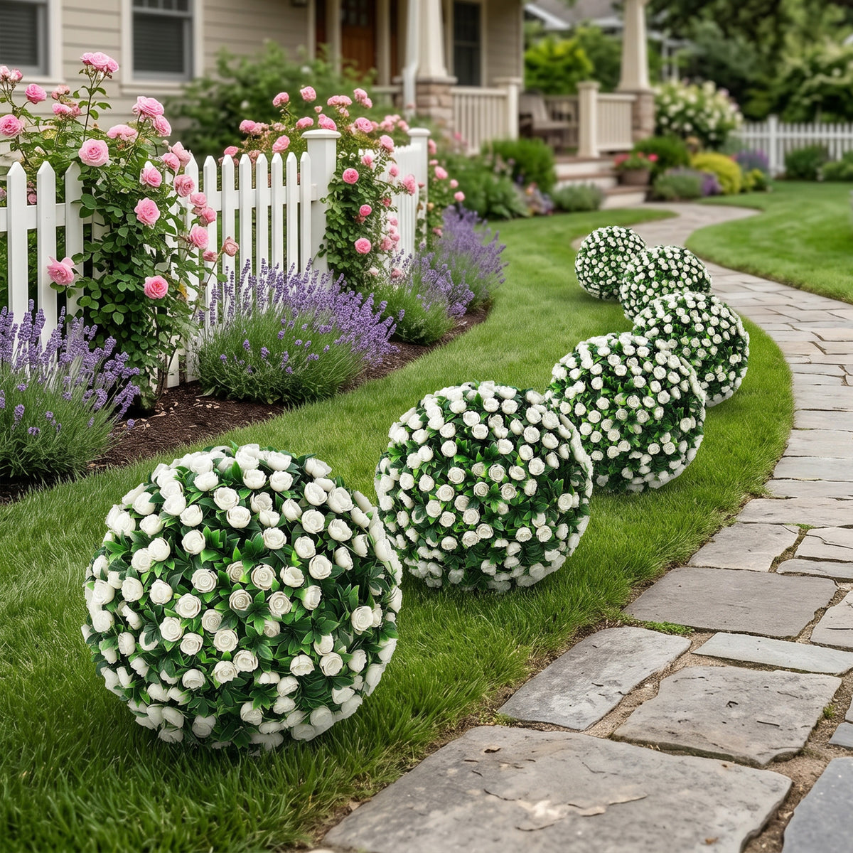 HOMCOM Artificial Rose Topiary UV Resistant, 2-Pack Fake Plants, 55 cm, White