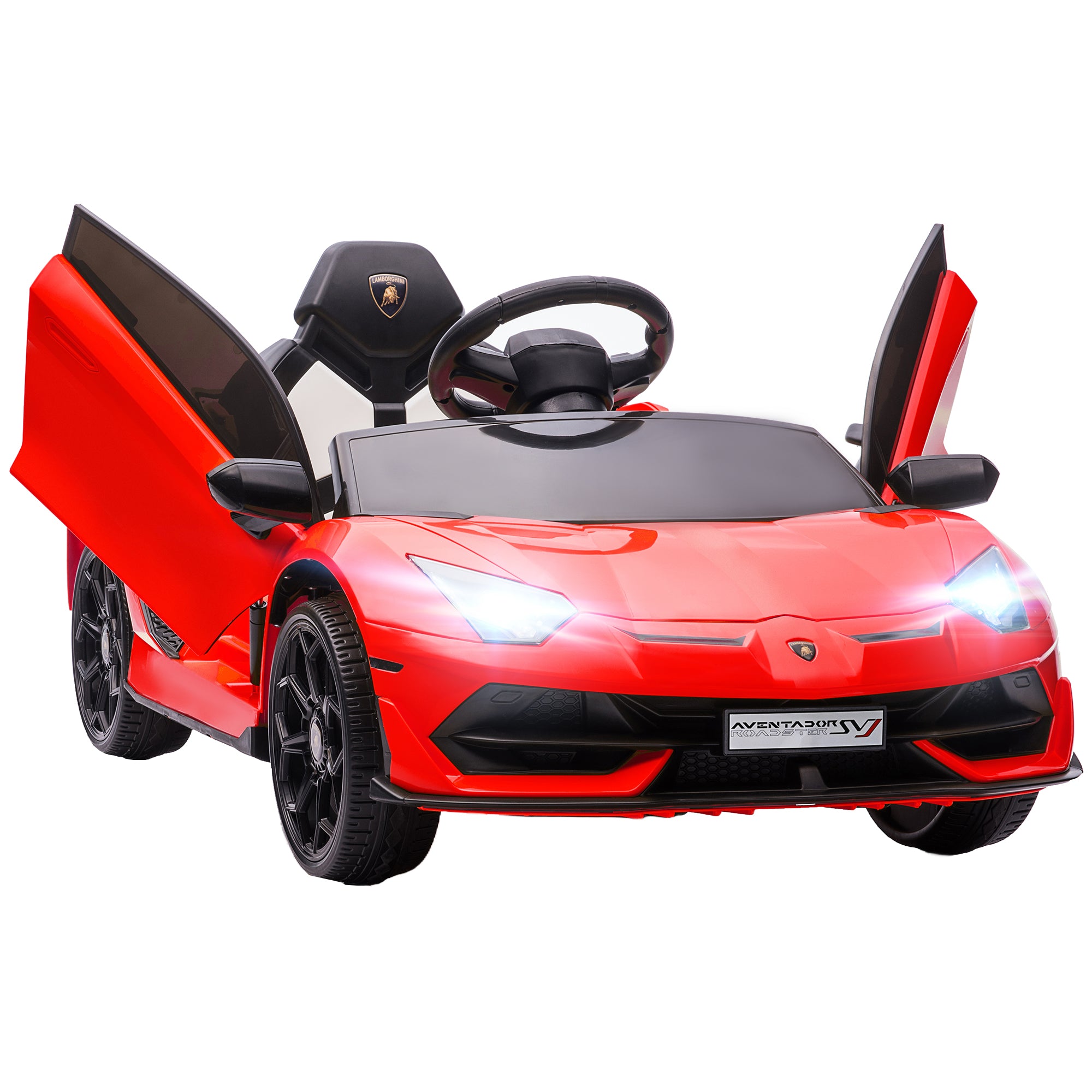 HOMCOM Lamborghini Licensed 12V kids Electric Car w/ Butterfly Doors, Remote, Music, Horn, Suspension - Red - North Peak Garden Furniture