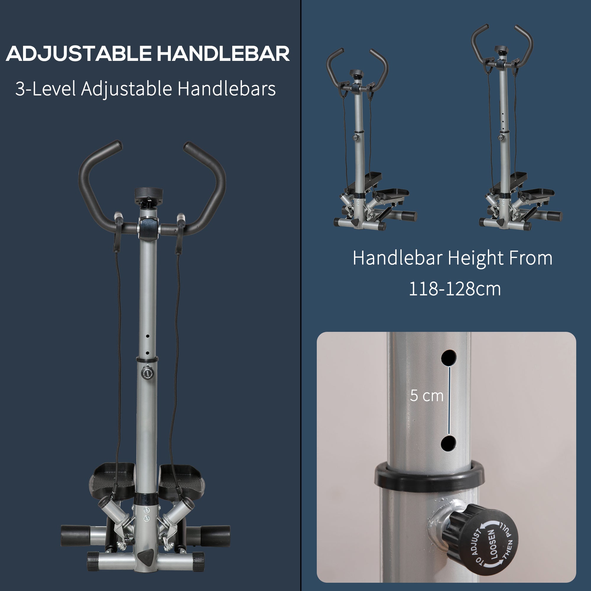 HOMCOM Adjustable Twist Stepper Fitness Step Machine, LCD Screen, Height-Adjust Handlebars, Home Gym, Silver and Black - North Peak Garden Furniture