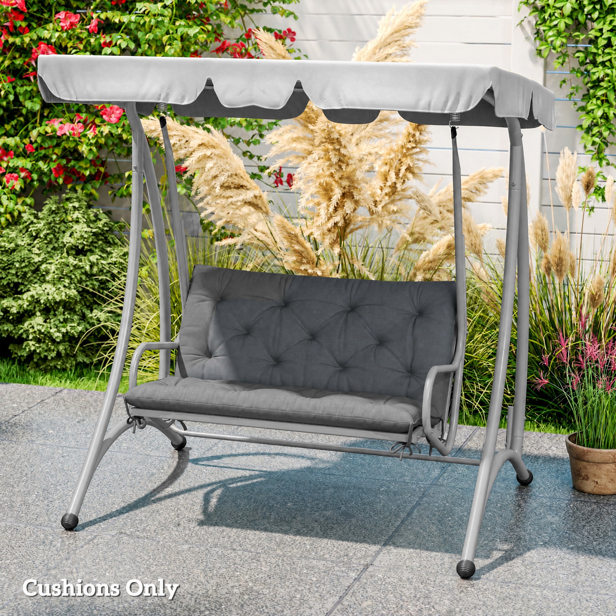 Outsunny 2 Seater Bench Cushion, Garden Chair Cushion with Back and Ties for Indoor and Outdoor Use, 98 x 100 cm, Dark Grey