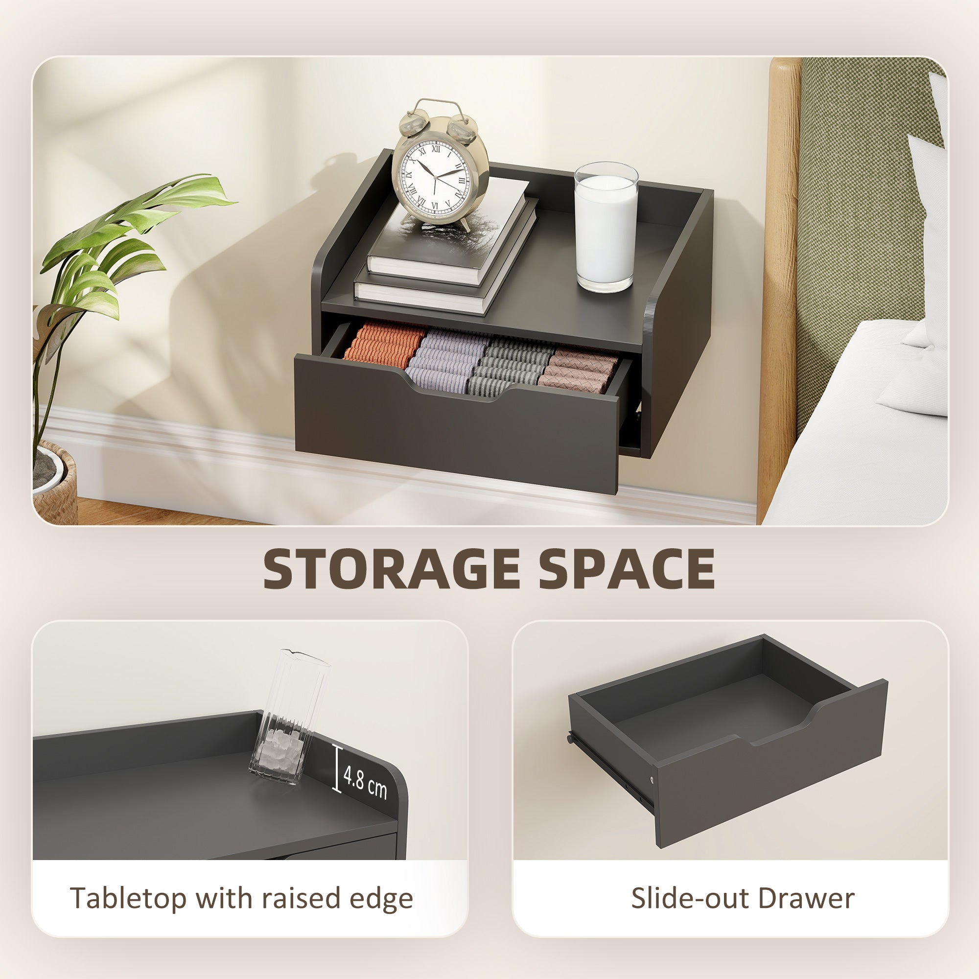 HOMCOM Floating Nightstands Set of 2, Wall Mounted Bedside Table with Drawer for Bedroom, Black