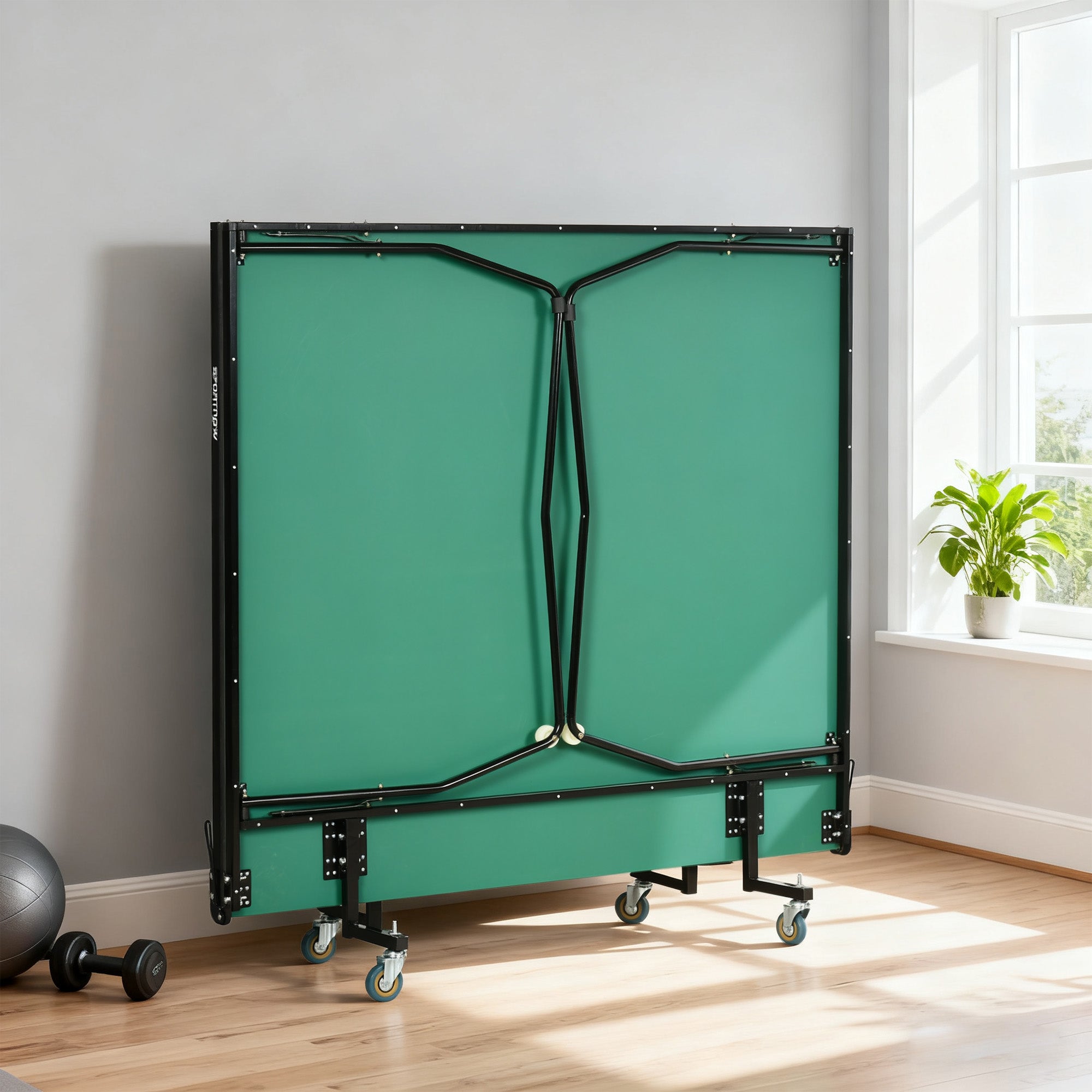 SPORTNOW 9FT Folding Table Tennis Table, with 8 Wheels, for Indoor Use - Green