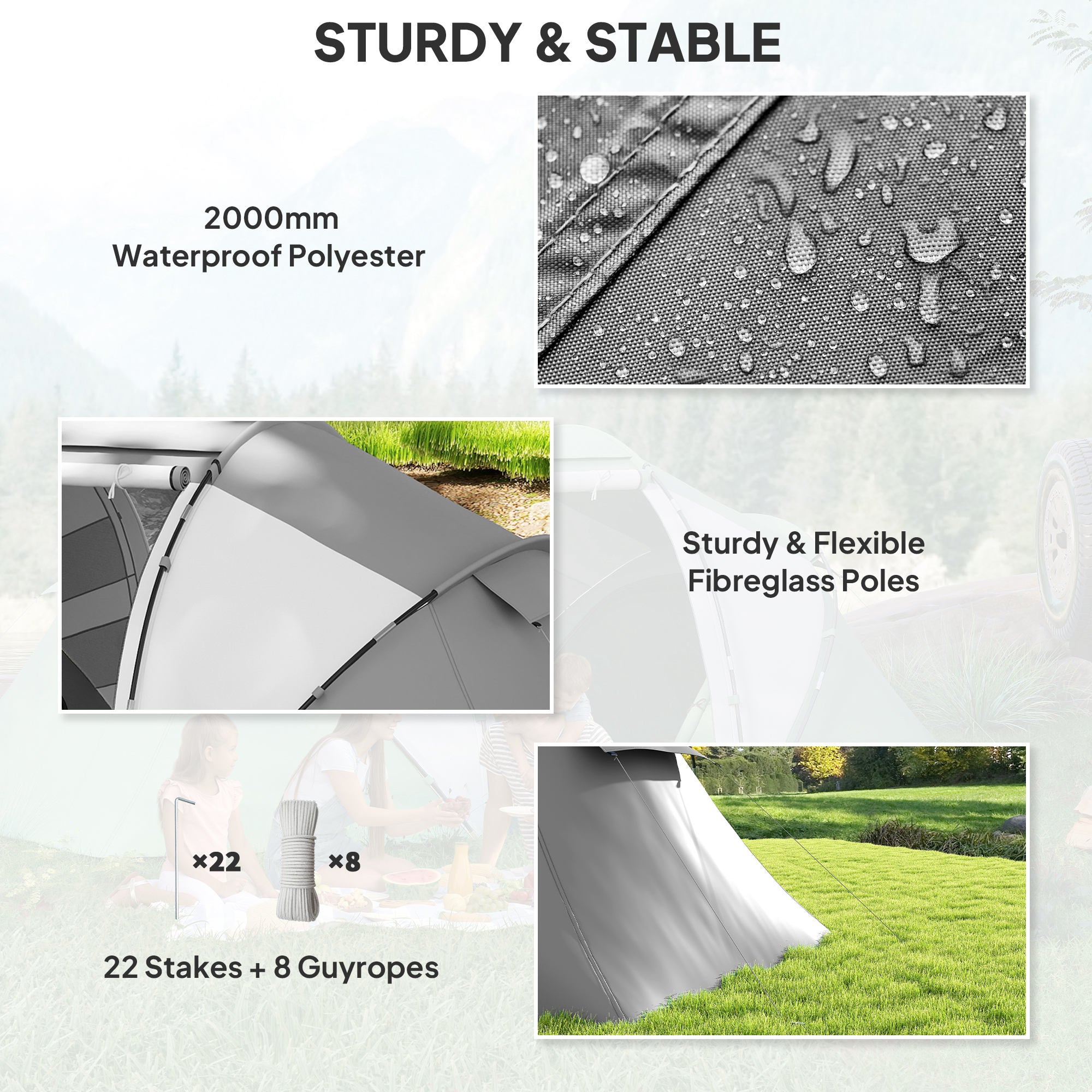 Outsunny 4-6 Man UV Protection Camping Tent - Charcoal Grey and White - North Peak Garden Furniture
