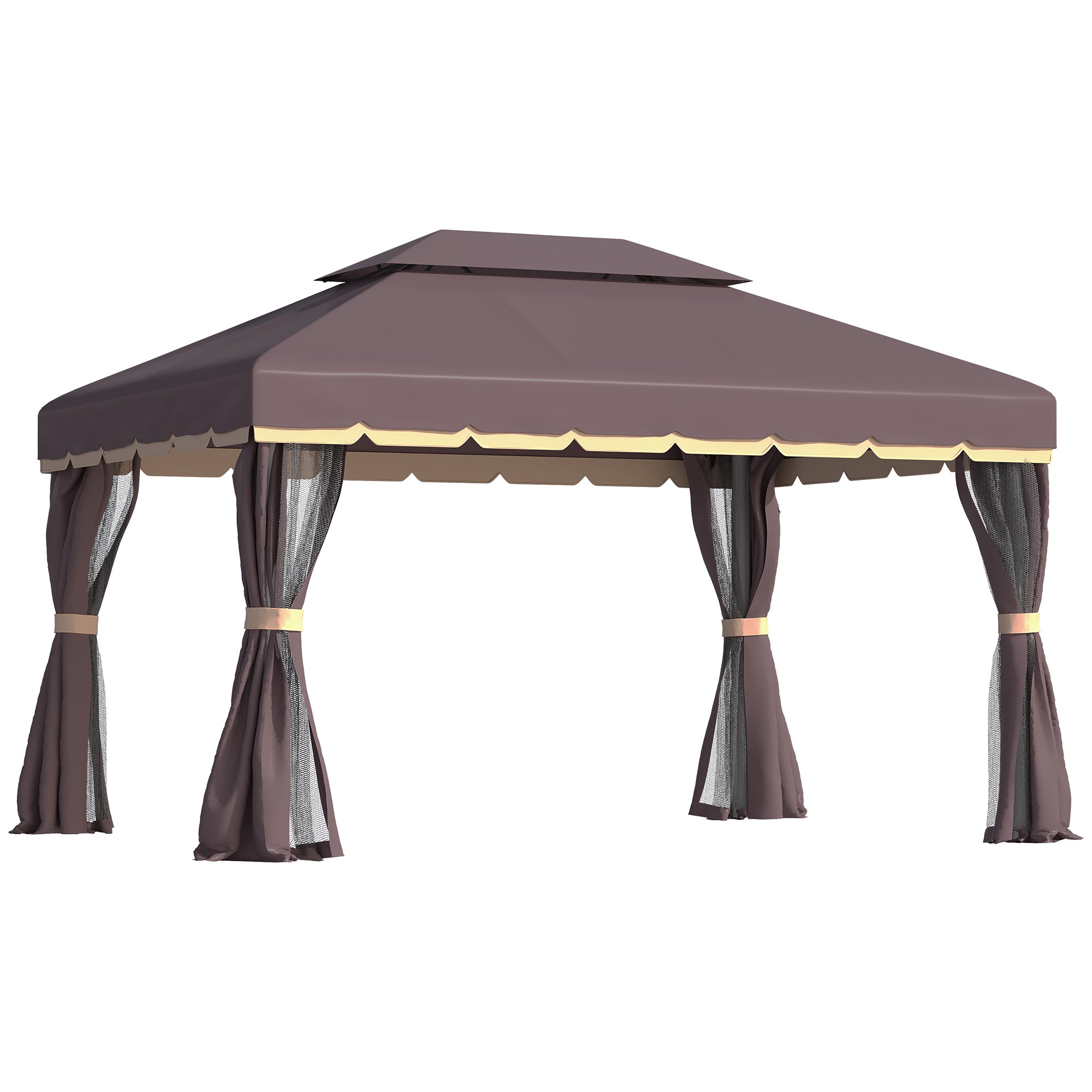 Outsunny 3 x 4m Aluminium Garden Gazebo, Marquee Canopy Shelter Pavilion Party Tent with Nets and Curtains for Garden, Lawn, Backyard and Deck, Coffee - North Peak Garden Furniture