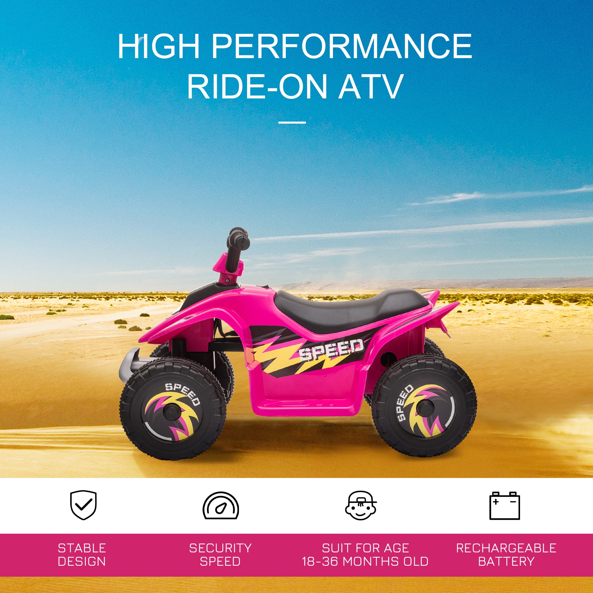 HOMCOM 6V Kids Electric Ride on Car ATV Toy Quad Bike Four Big Wheels w/ Forward Reverse Functions Toddlers for 18-36 Months Old Pink - North Peak Garden Furniture