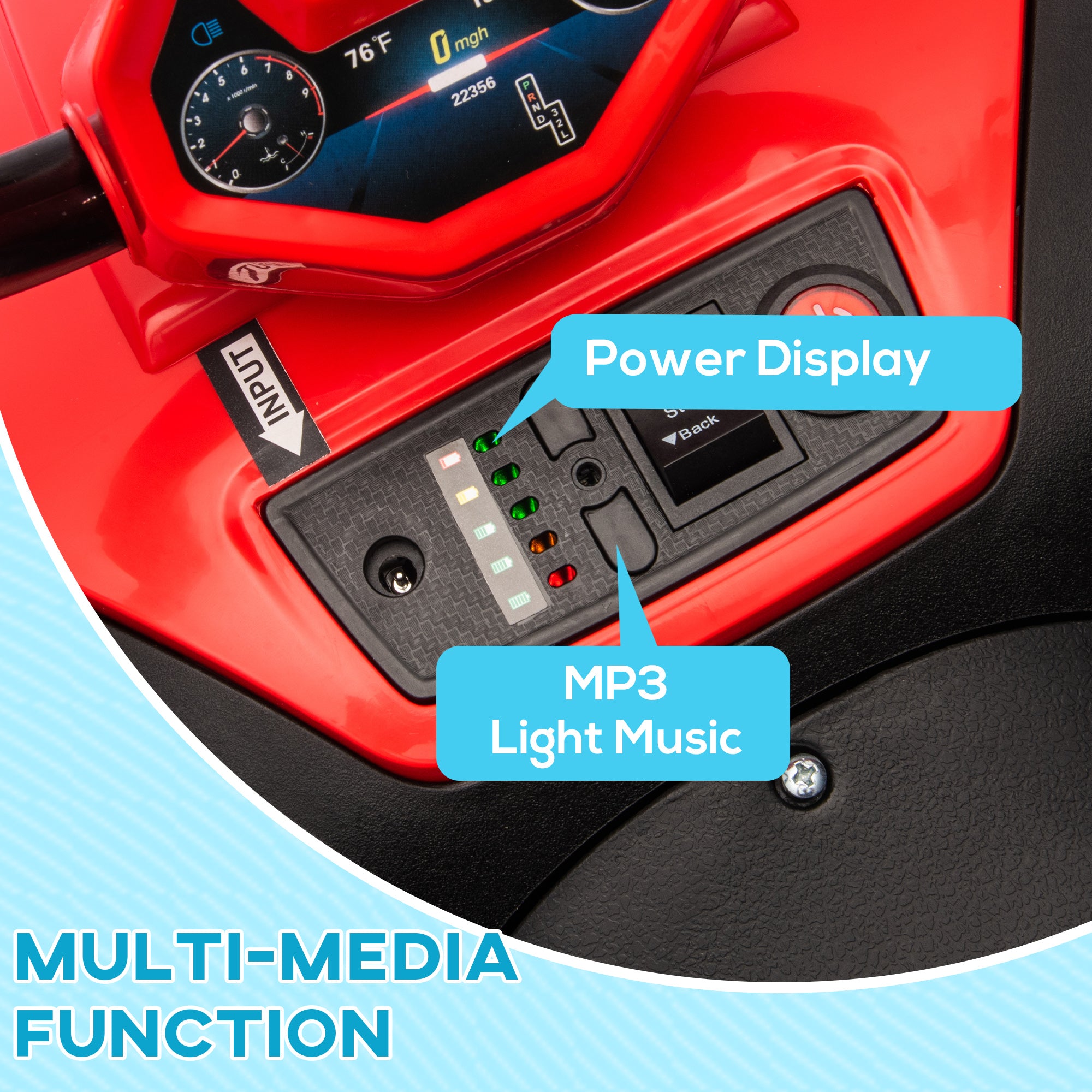 AIYAPLAY 12V Kids Electric Quad Bike w/ Spring Suspension System, Forward & Backward, LED Light, Music, MP3, Red - North Peak Garden Furniture