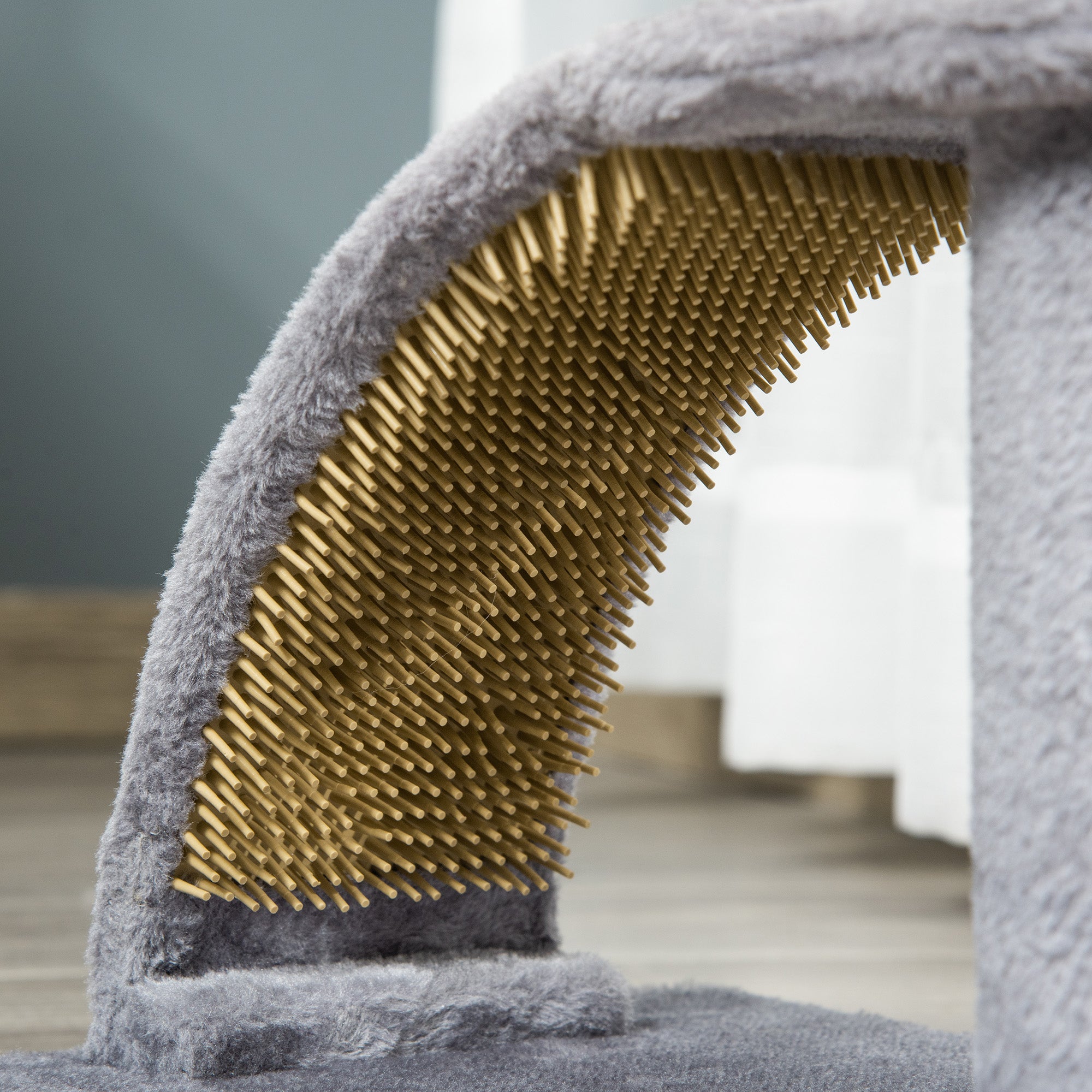 PawHut Cat Tree for Indoor Cats Climbing Activity Center Kitten Tower Furniture with Jute Post Scratching Massage Board Hanging Ball with Bell 34 x 24 x 43cm Grey - North Peak Garden Furniture