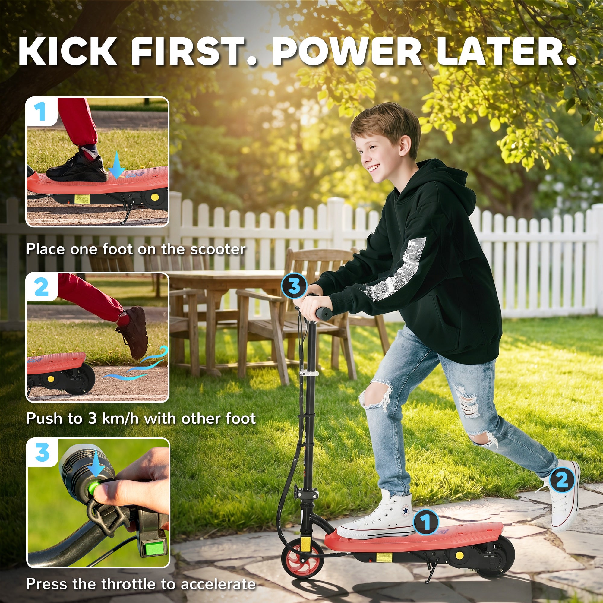 HOMCOM Foldable Electric Scooter, with LED Headlight, for Ages 7-14 Years - Red