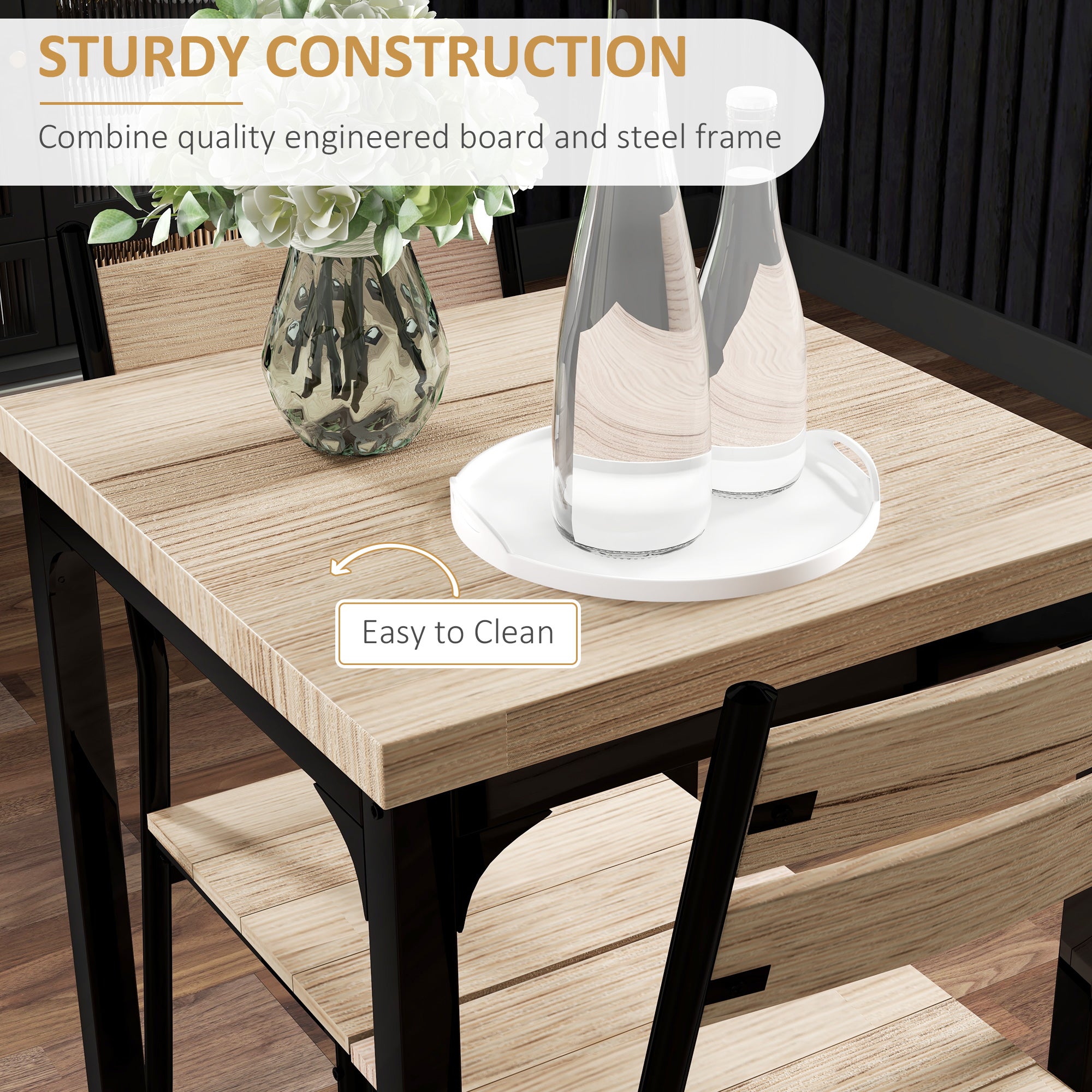 HOMCOM 3 Pieces Compact Dining Table 2 Chairs Set Wooden Metal Legs Bistro cafe Kitchen Breakfast Bar Home Furniture, Light Wood Grain