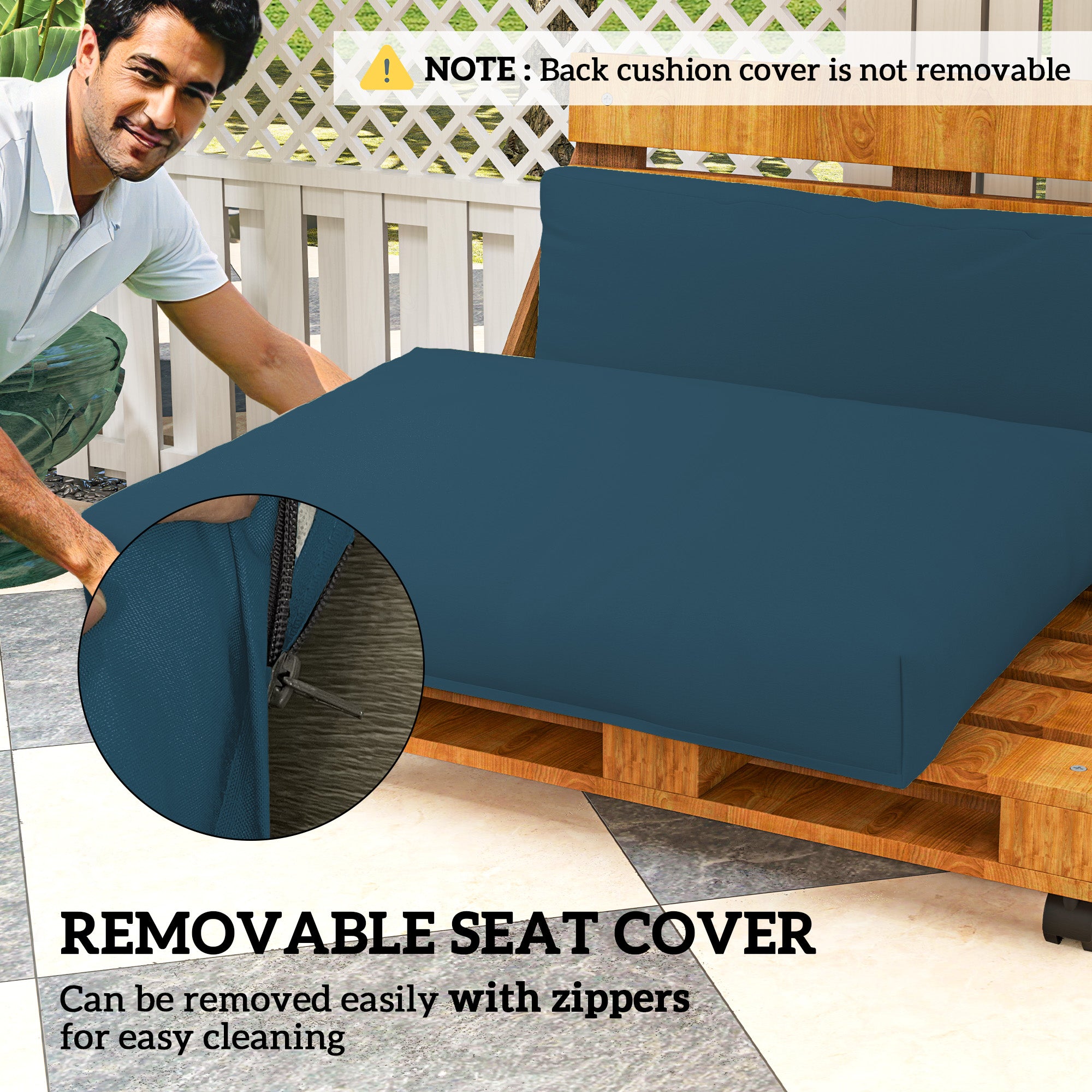 Outsunny 2 Seater Pallet Furniture Cushions Pallet Cushions, UPF20+ 220gsm Fabric, 20 cm Thick Outdoor Seat Pads, Navy Blue - North Peak Garden Furniture