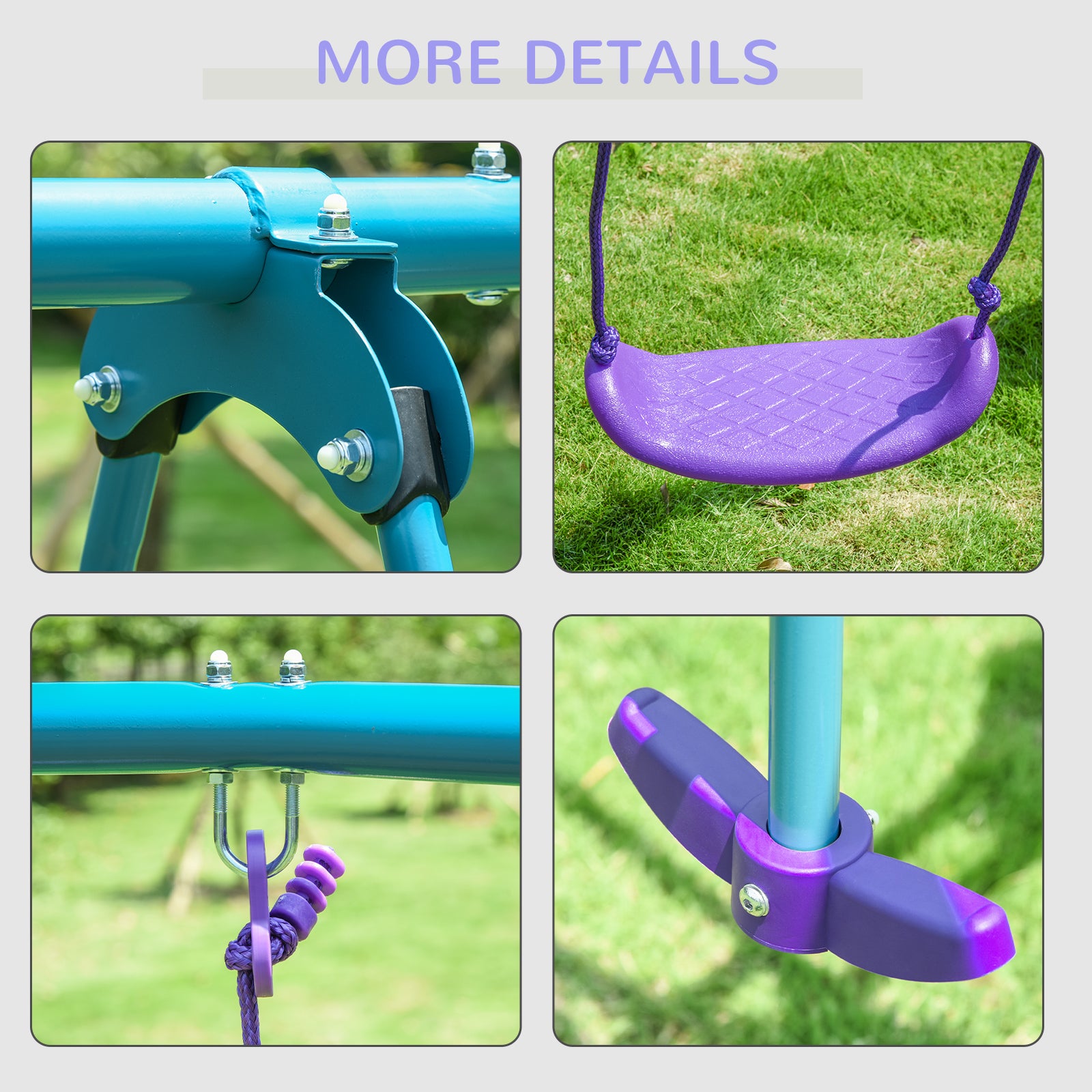 Outsunny Height Adjustable Metal Swing Set with Glider, Two Swing Seats and Adjustable Height, Outdoor Heavy Duty A-Frame - North Peak Garden Furniture
