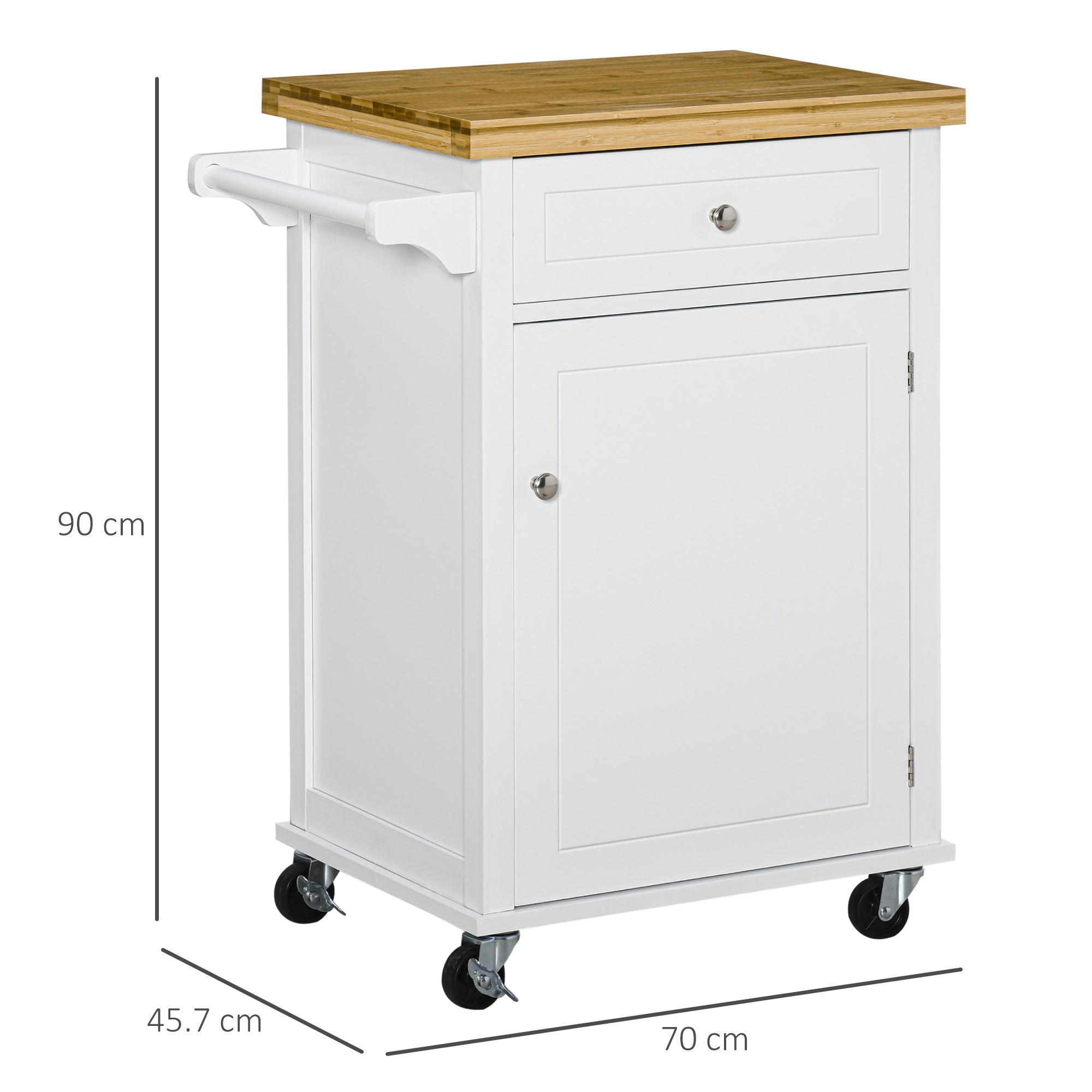 HOMCOM Kitchen Cart Storage Trolley Wooden Cabinet with Drawer Cupboard Towel Rail White - North Peak Garden Furniture