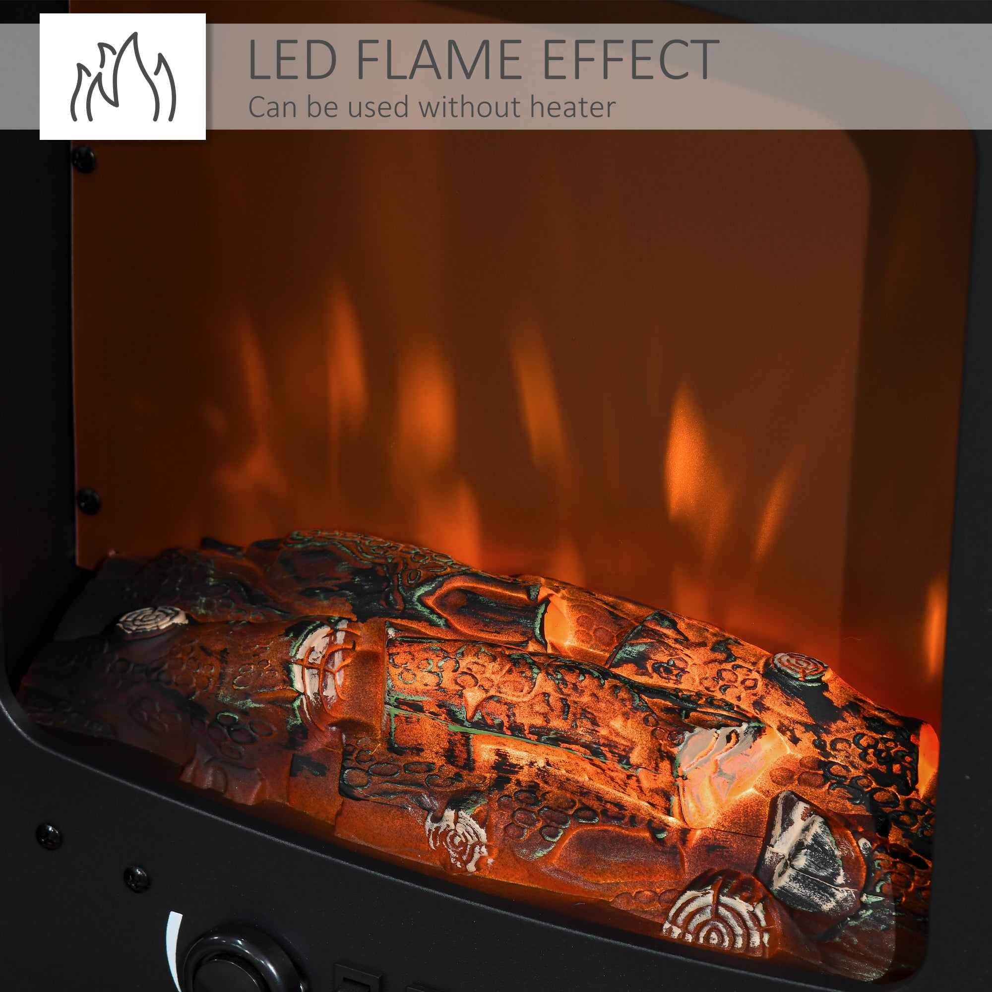 HOMCOM Electric Fireplace Stove, Free standing Fireplace Heater with Realistic LED Flame Effect, Overheat Safety Protection, 900W/1800W, Black - North Peak Garden Furniture