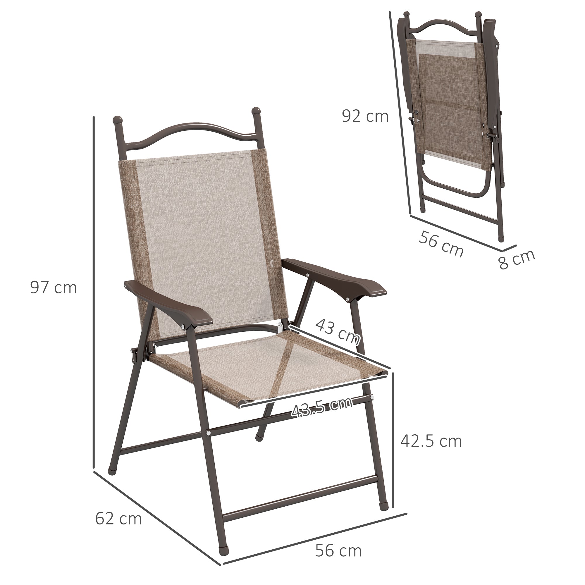 Outsunny Set of Two Folding Garden Chairs, with Fabric Mesh Seats - Mixed Brown - North Peak Garden Furniture