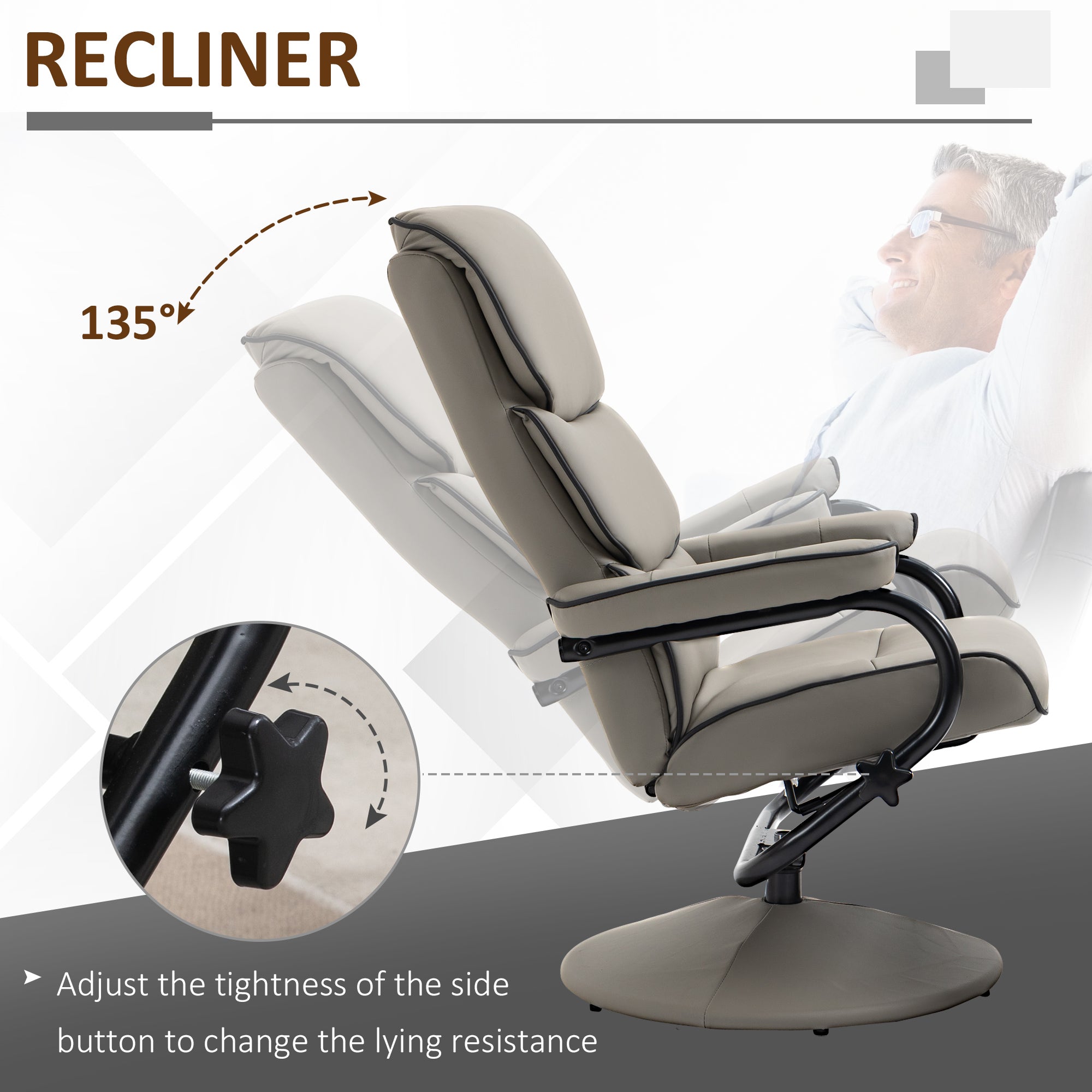 HOMCOM Recliner Chair with Ottoman 360° Swivel Faux Leather High Back Armchair w/ Footrest Stool for Home Office - North Peak Garden Furniture