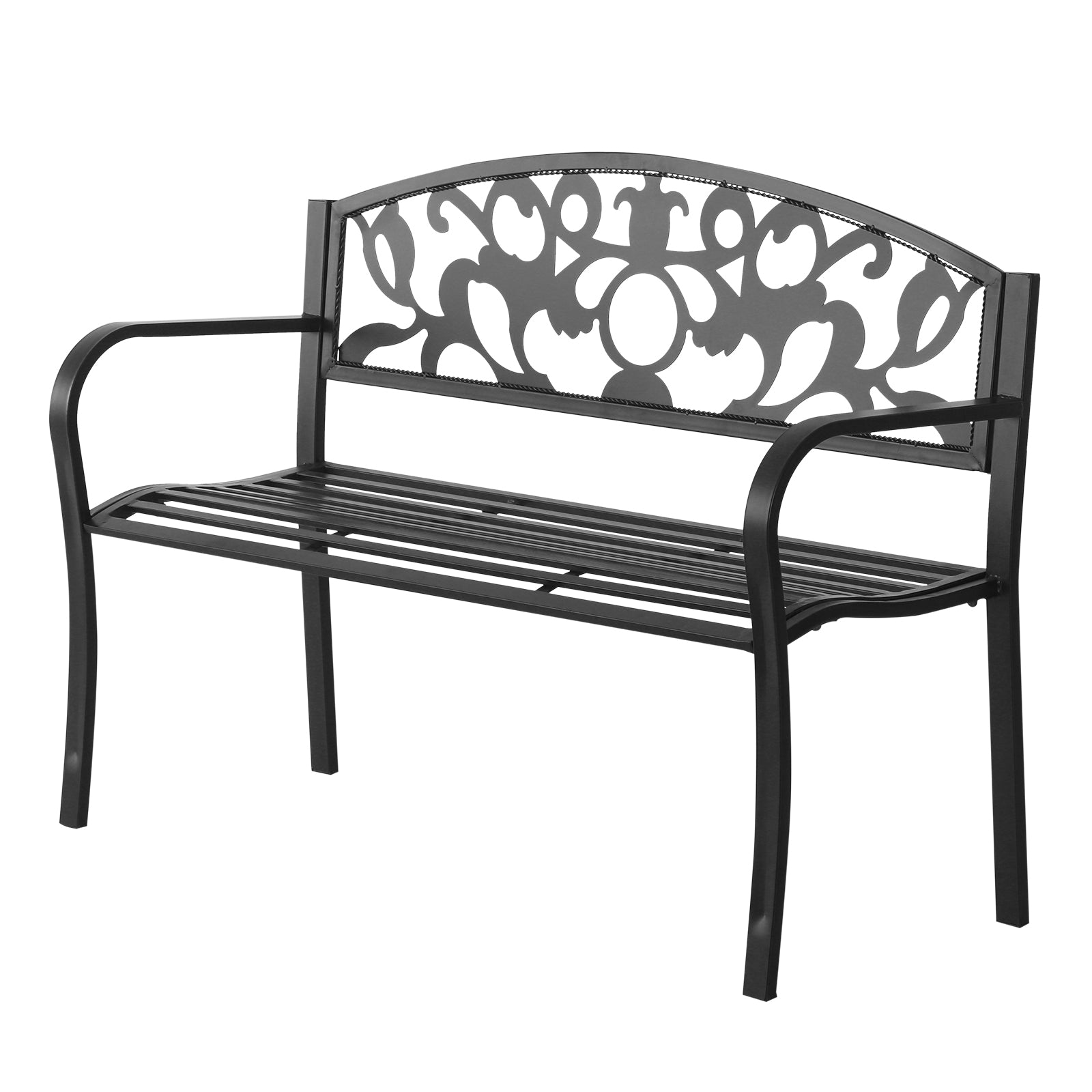 Outsunny Metal 2 Seater Patio Bench, Outdoor Garden Park Yard Furniture, Porch Chair, Black, 128L x 91H x 50W cm