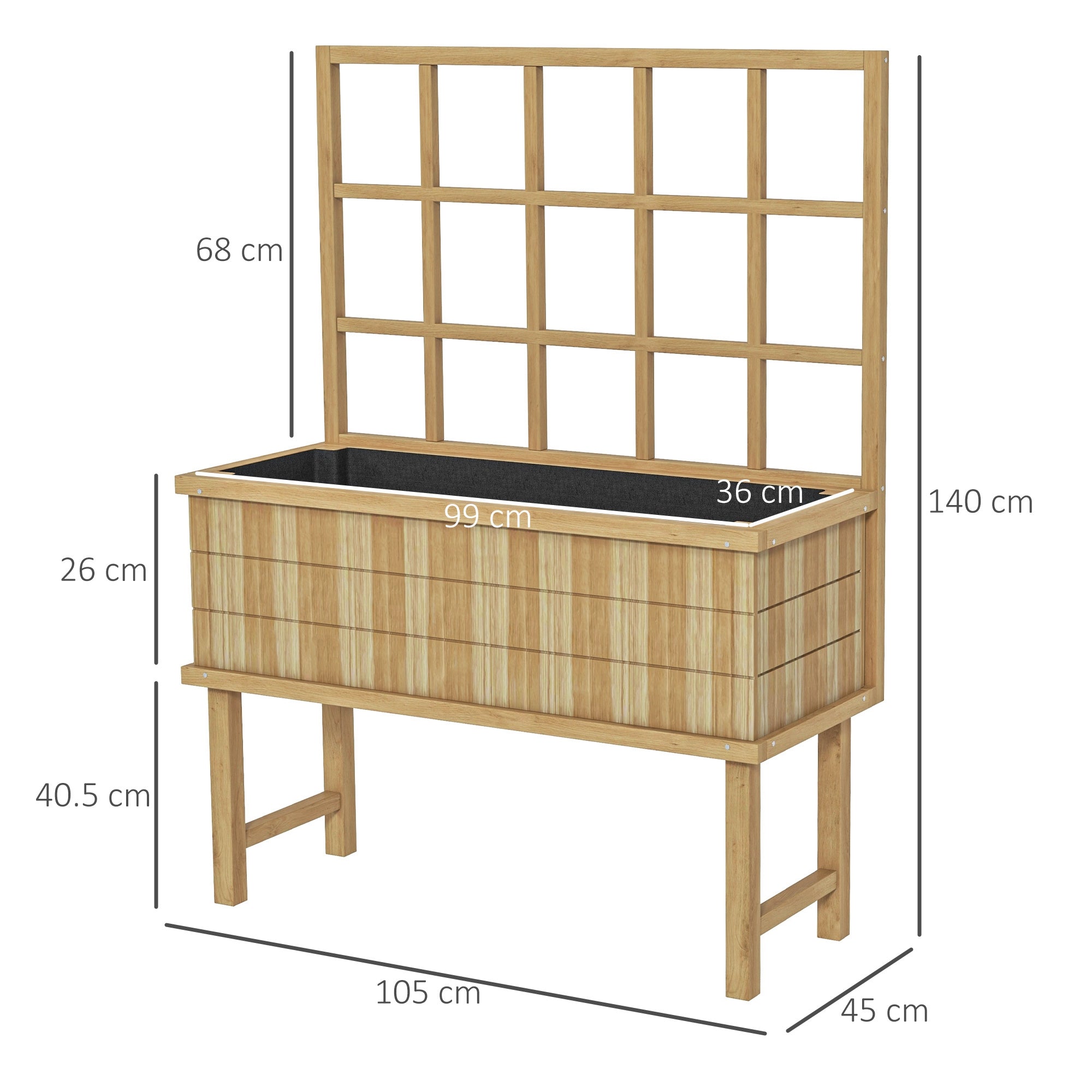 Outsunny 45 x 105cm Wooden Garden Planter, with Trellis - Natural - North Peak Garden Furniture