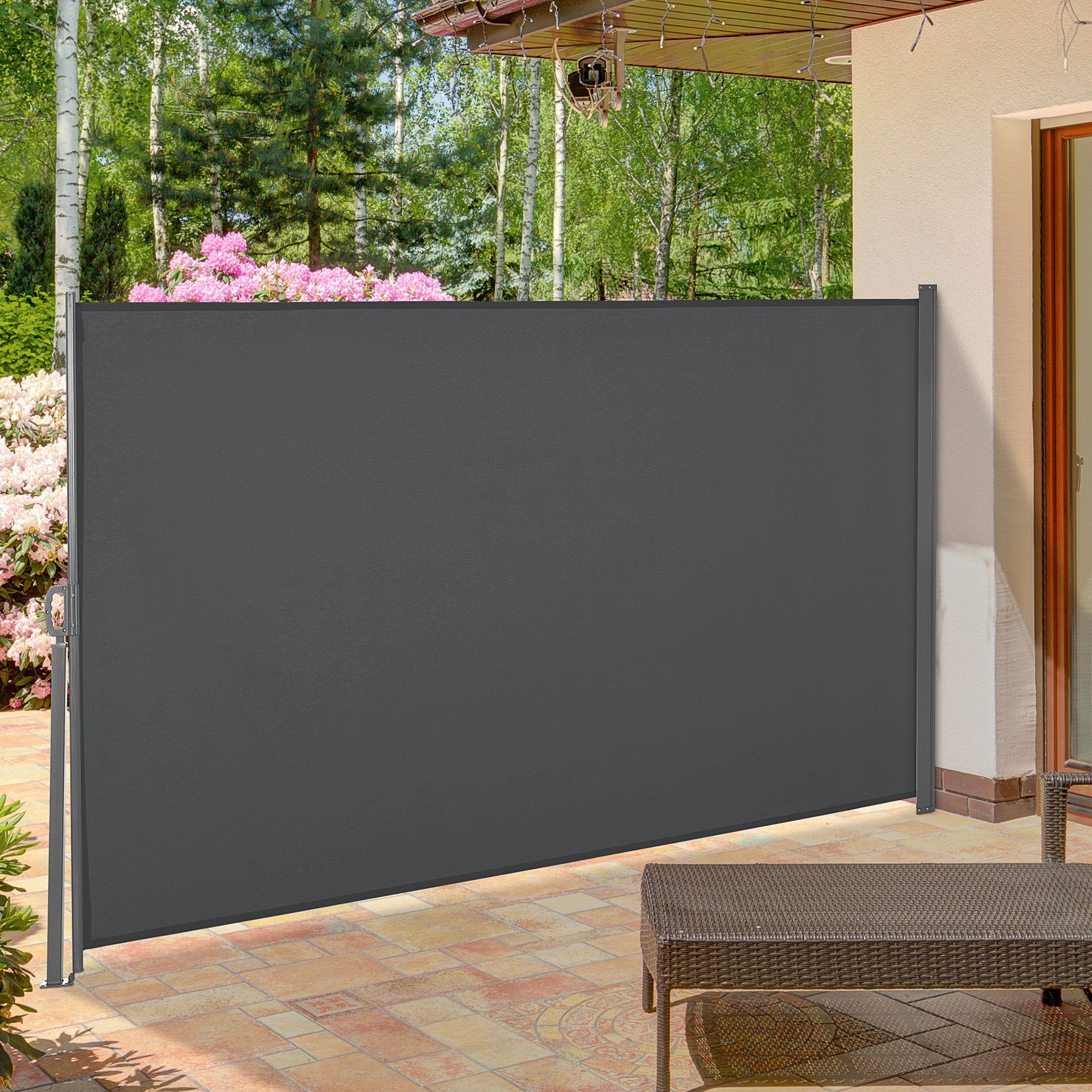 Outsunny Retractable Sun Side Awning Screen Fence Patio Garden Wall Balcony Screening Panel Outdoor Blind Privacy Divider (3x1.6M, Grey) - North Peak Garden Furniture