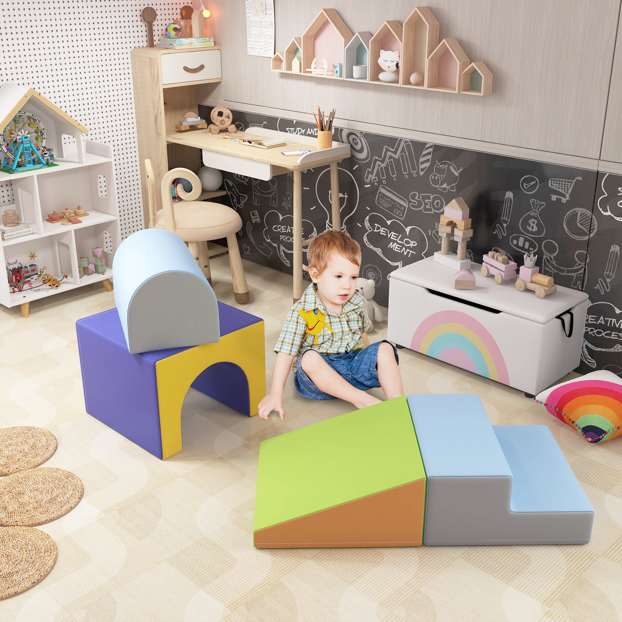 HOMCOM 4-Piece Soft Play Set for Toddlers, Multicoloured - North Peak Garden Furniture