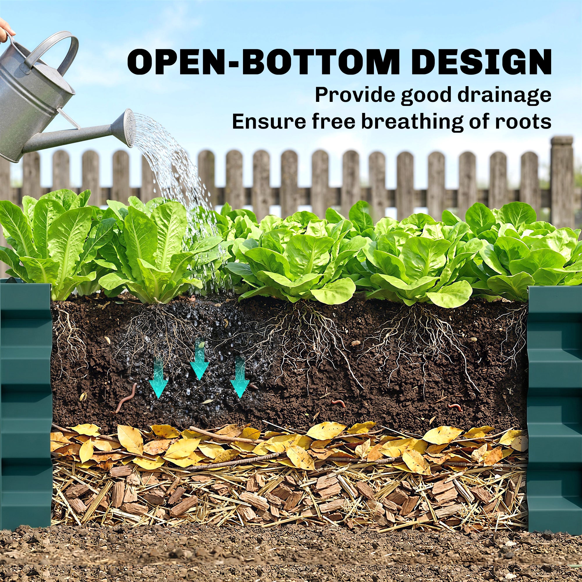 Outsunny Set of Two 60 x 100cm Galvanised Steel Planters, Green