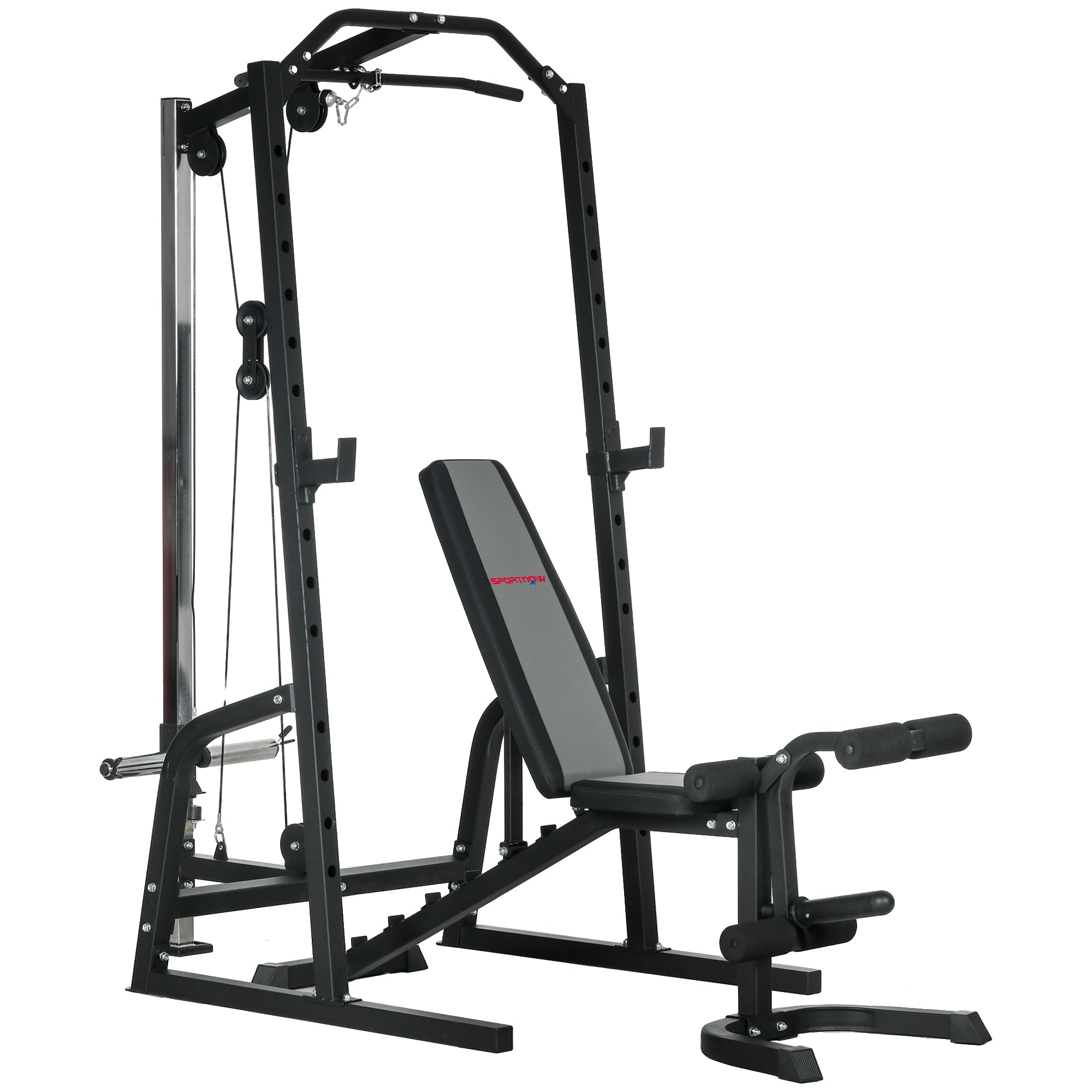 SPORTNOW Smith Machine & Cable Pulley System with Adjustable Weight Bench, Multifunction Home Gym Power Rack with Lat Pull Down System, Barbell Rack for Full Body Training, Black - North Peak Garden Furniture